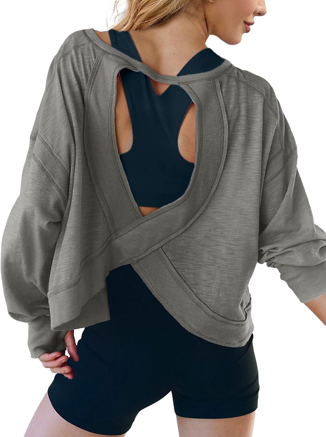 UNIANKIYA Open Back Workout Tops for Women Long Sleeve Cropped Athletic Clothes Gym Running Yoga Low Impact Sports T Shirts - Image 4