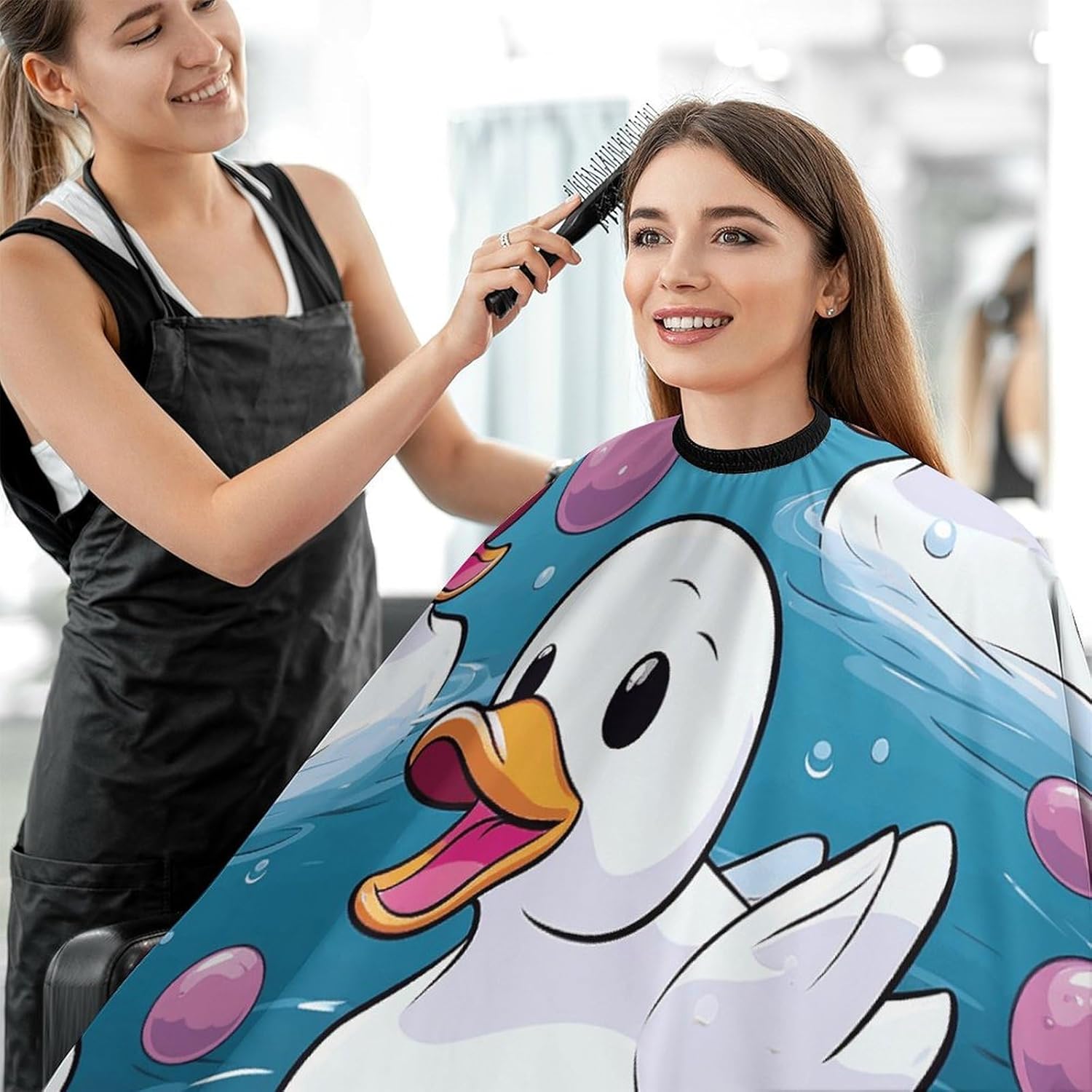 Bubbles And Duck Apron for Women Men,Barber Cape with Adjustable Snap Closure,Hair Cutting Cape,66.9 X 56.7 Inches for Hair Dye, Comb-out, Styling, Shampoo