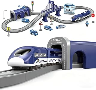 Wdmiya Train Sets for Toddlers, 66 Pcs Trains Toy with Battery Operated | Train Tracks Set (Magnetic Connection), Compatible with Thomas, Christmas Toy Gifts for 3 4 5 6 7 8 Years Old (Police)