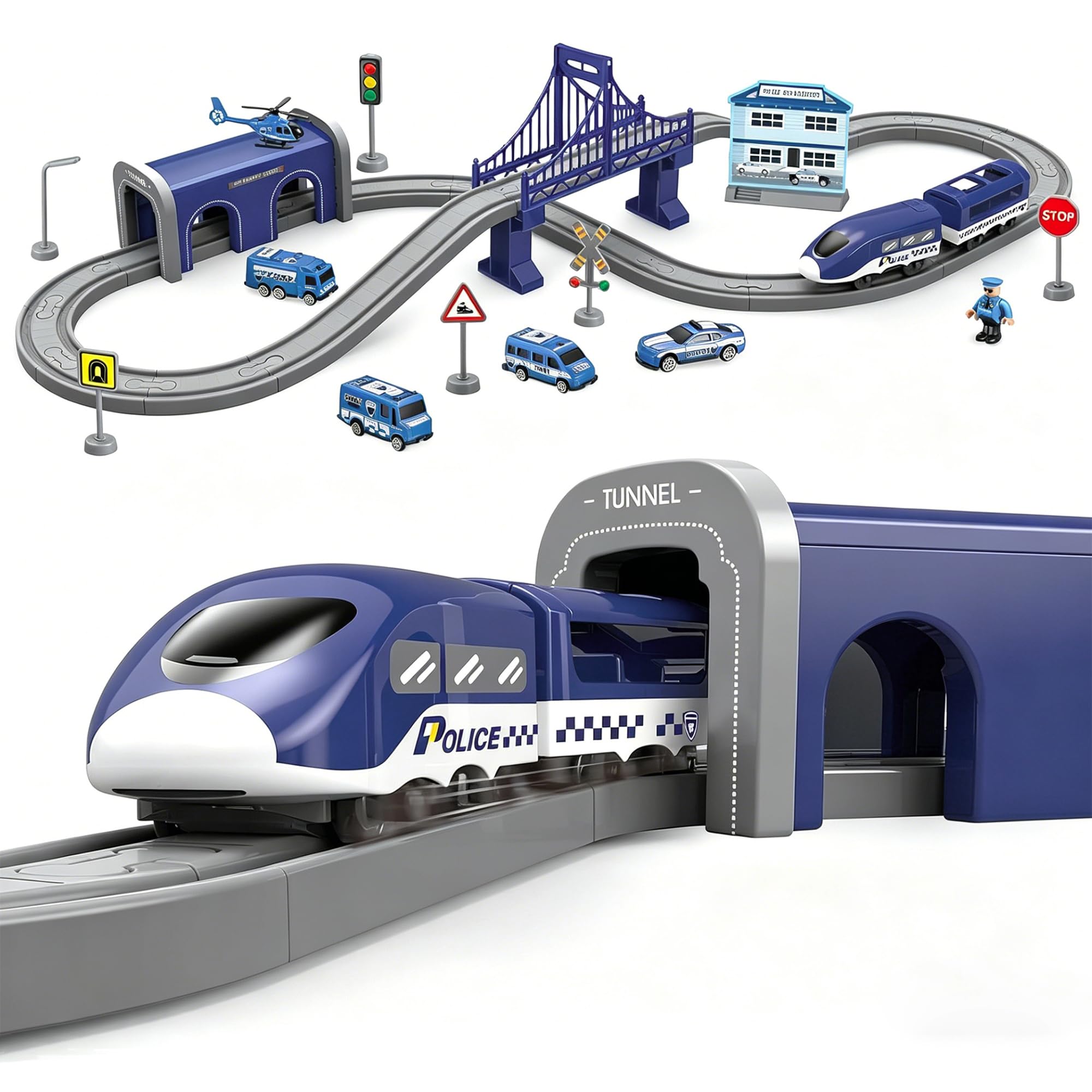 Wdmiya Train Sets 66 Pcs Police Theme
