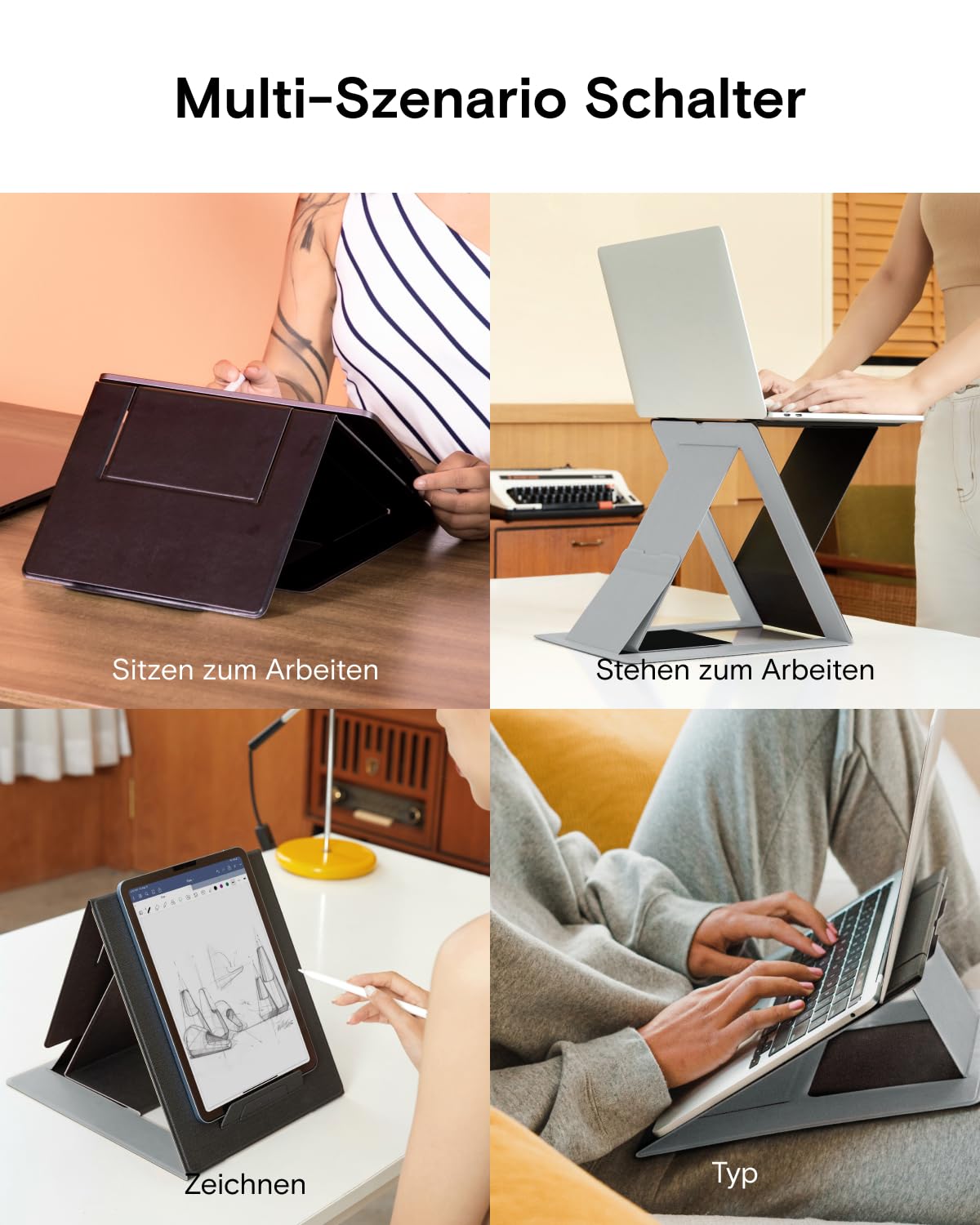 MOFT Z unsichtbarer dünner Ständer und tragbarer Schreibtisch, verstellbare Sitz-/Stehwinkel, kompatibel mit den meisten Laptops (Schwarz)