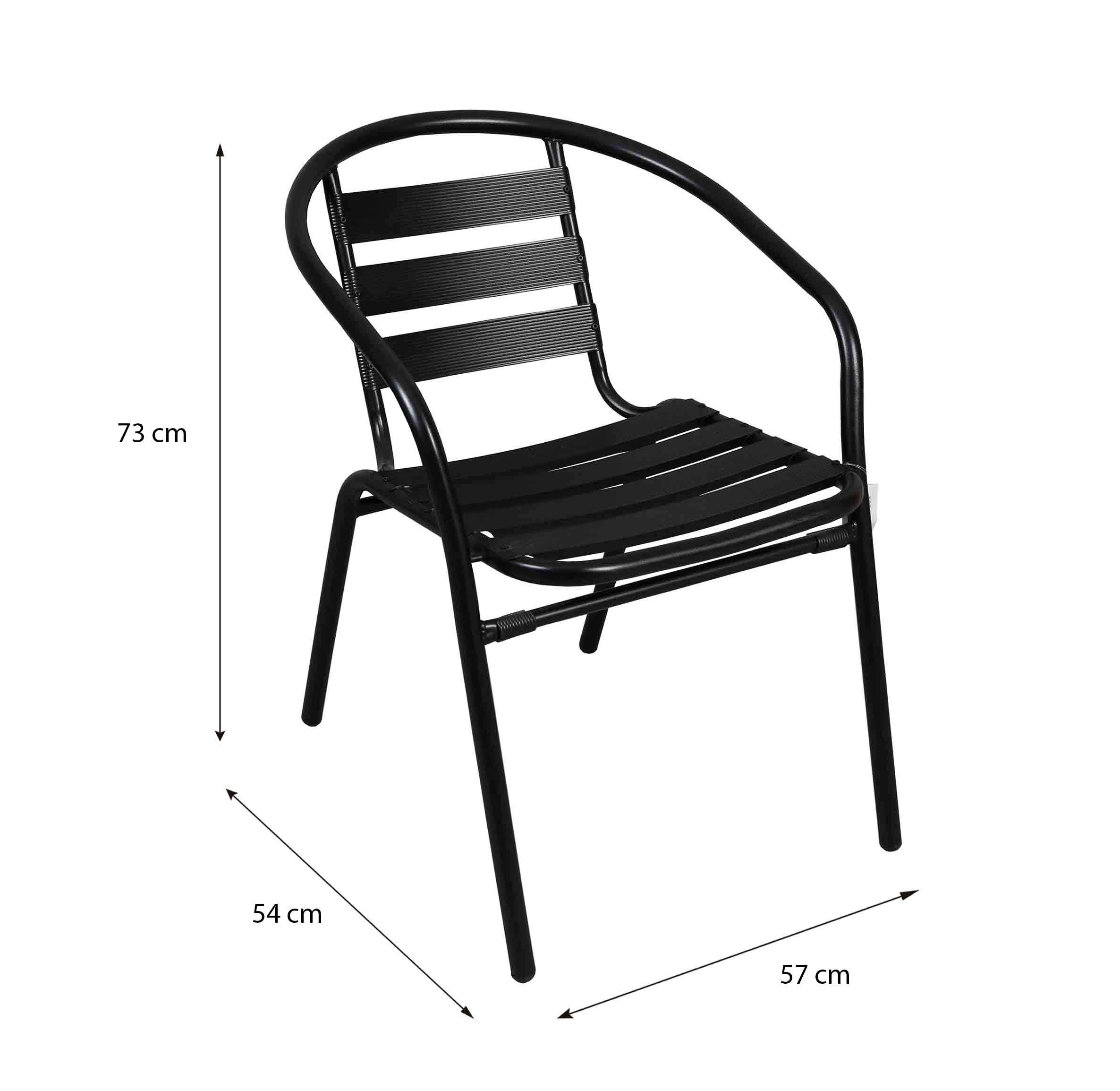 The Secret Home - Pack de 2 Sillas de Aluminio con Reposabrazos para Jardín - Asiento de Exterior Ideal para Balcón, Terraza y Jardín - Apilables - Alto: 73 cm x Largo: 57 cm x Profundo: 54 cm - Negro