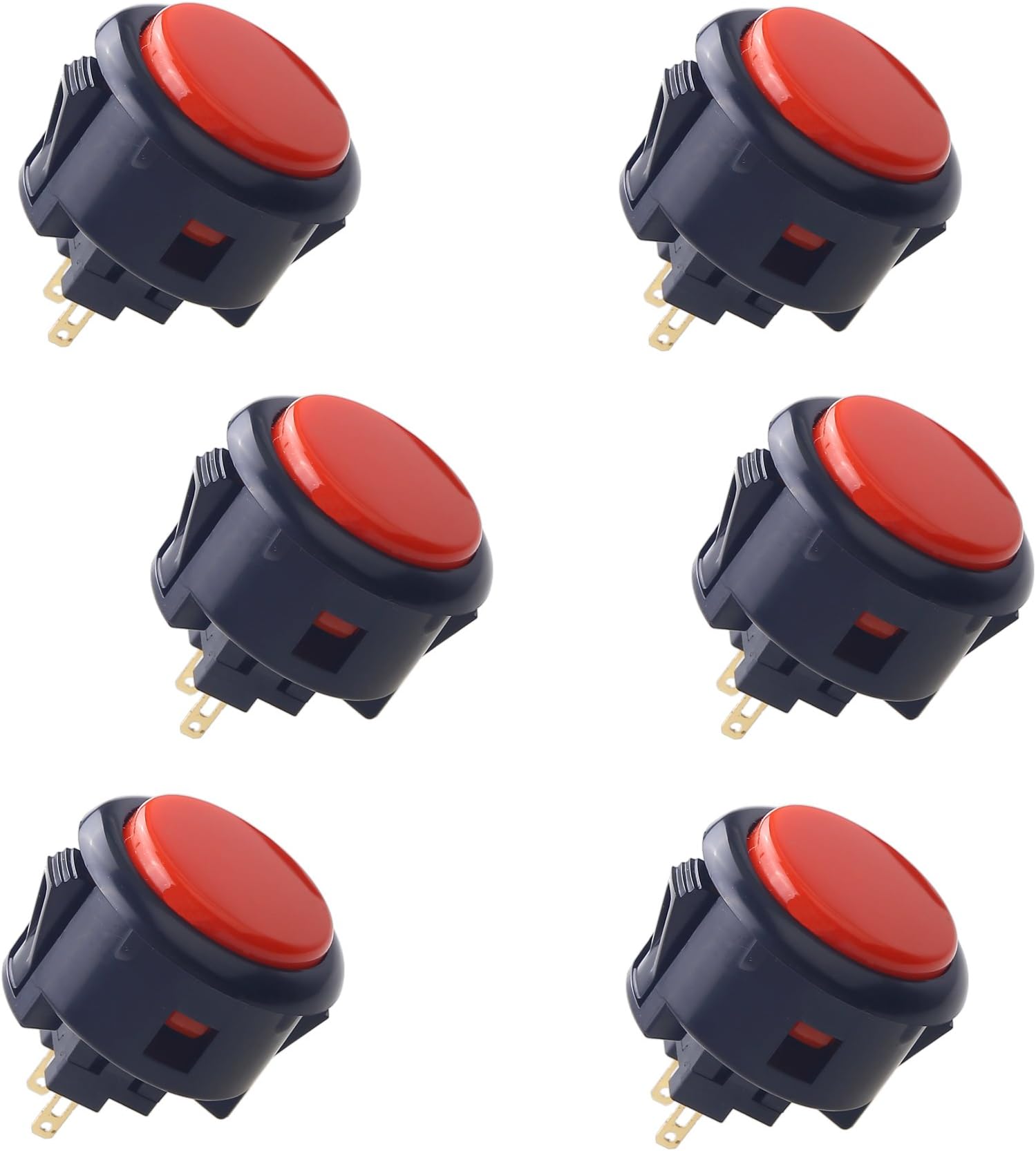 6 pcs OBSF-30 Original Push Button 30mm - for Arcade Jamma Video Game & Arcade Joystick Games Console (Black & Red) S@NWA