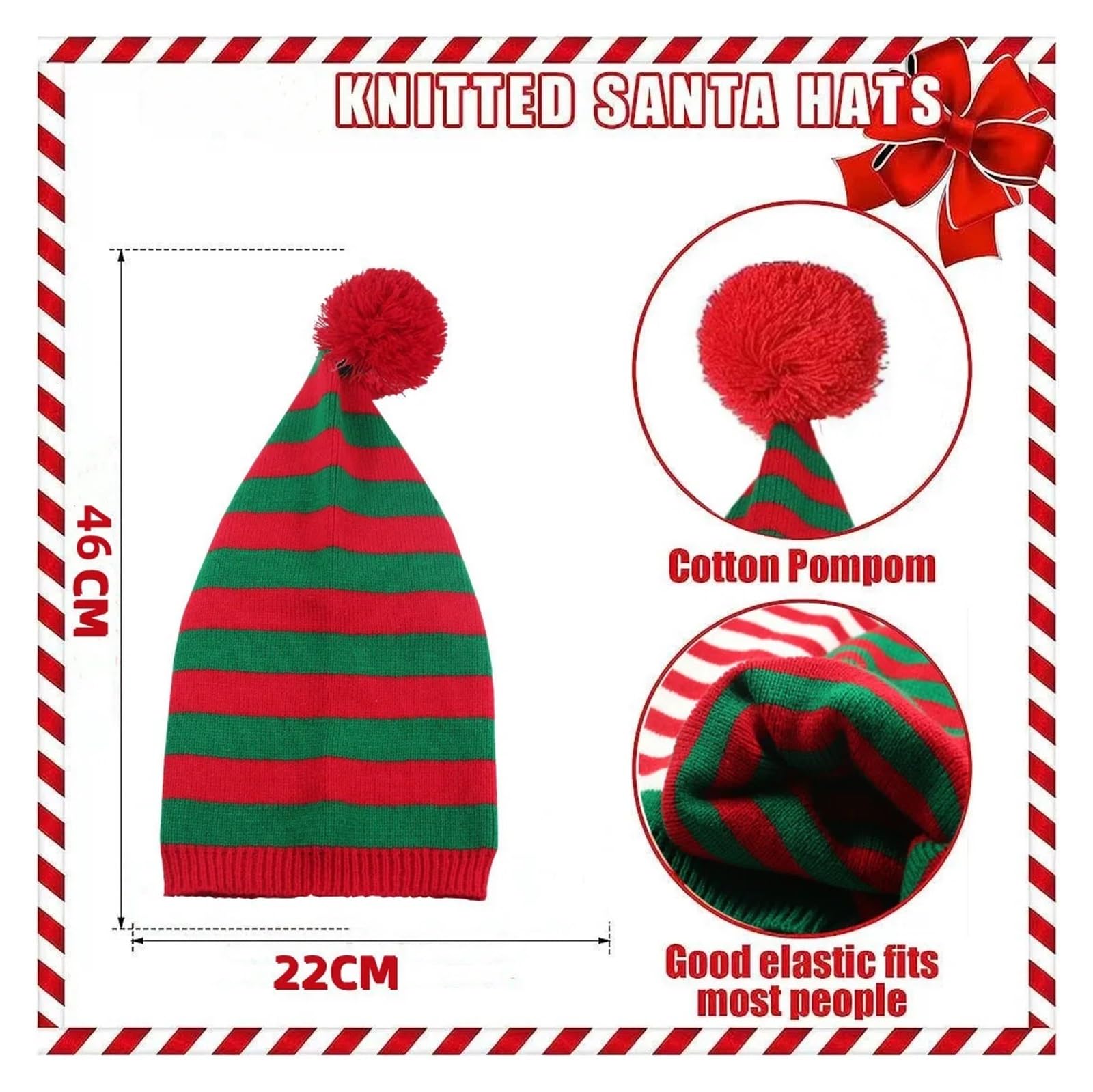 Cappello natalizio lavorato a maglia coda lunga stile euro elfo pompon