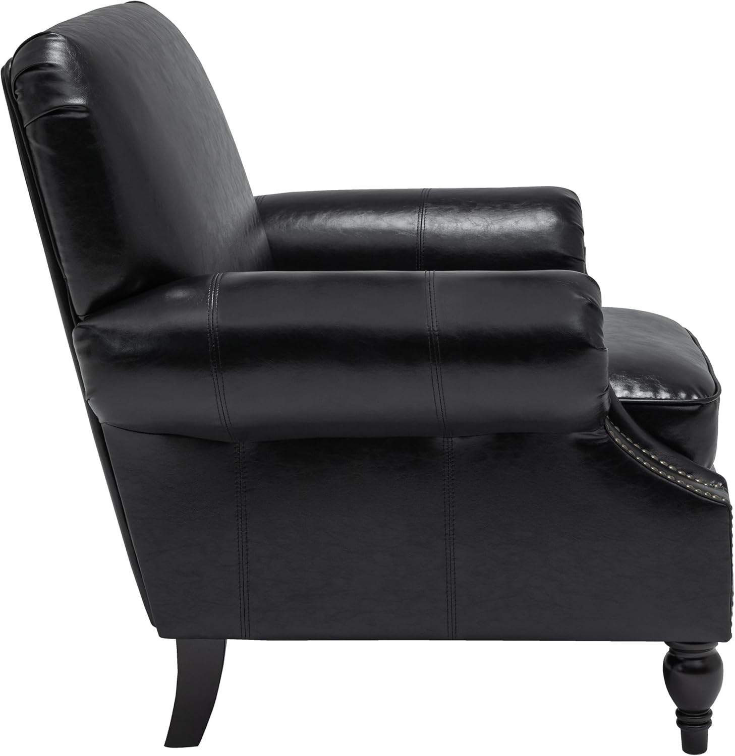 Accent Chair,22.4" Seat Depth Armchair with Roll Arms,36.6W*34.3D*34.6H Living Room Chair,Wood Legs,Set of 1,Faux Leather in Black