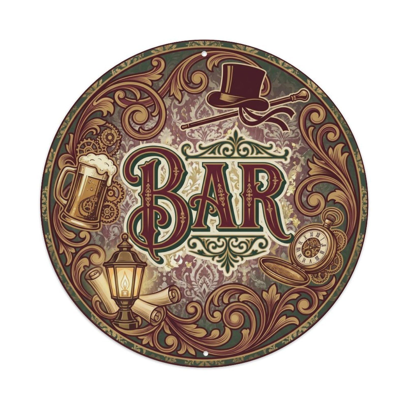 BAR Victorian Pub Plate Metal Tin Sign Plaque Wall Decor for Cafe, Club Bar, Office, Home Garden Round Metal Poster 8x8Inch