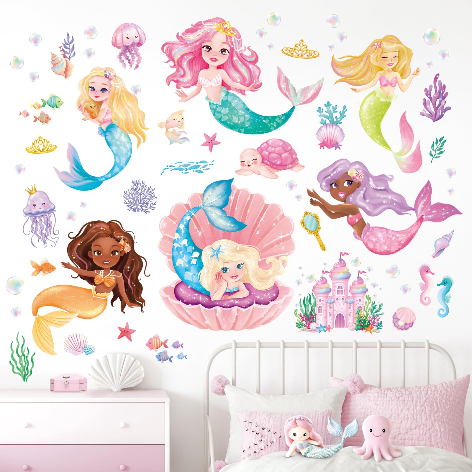DECOWALL Under The Sea Mermaid Wall Decals Ocean Starfish Turtle Fish Wall Stickers Baby Nursery Girls Bedroom Bathroom Wall Decor (SG2-2511) - Image 3