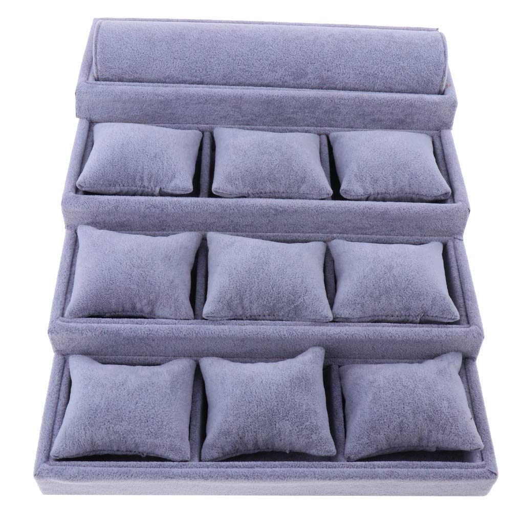 Tubayia Women's Gray Velvet Jewellery Tray Jewellery Display Organiser With Cushion For Bracelets, Watches, Anklets