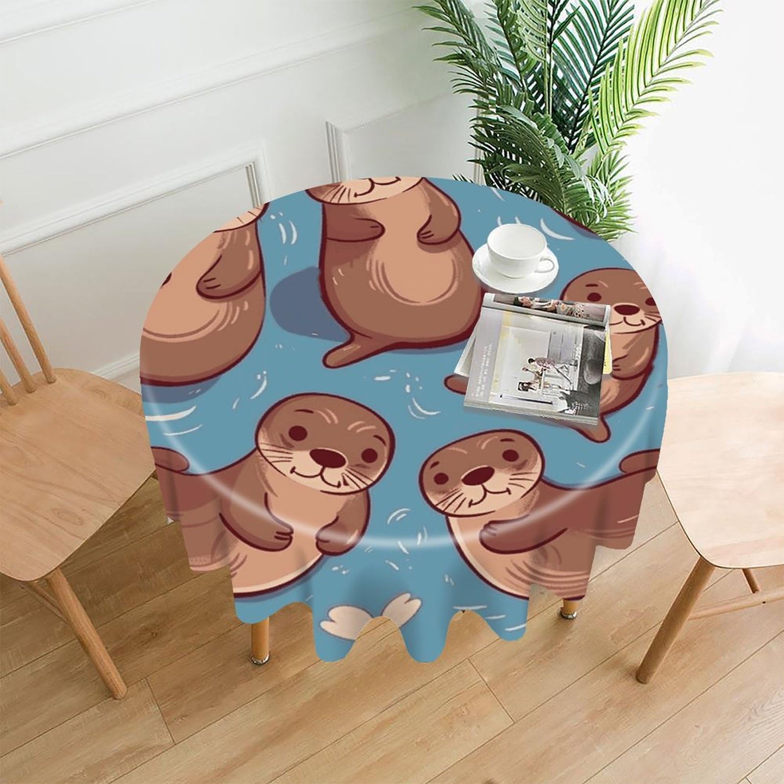 FekiLoot Animal Cute Brown Otters Tablecloth Decorative Round Table Cloth Wrinkle Resistant Washable Circle Table Cover Round Tablecloth for Picnic Party Camping Dining 60 Inch