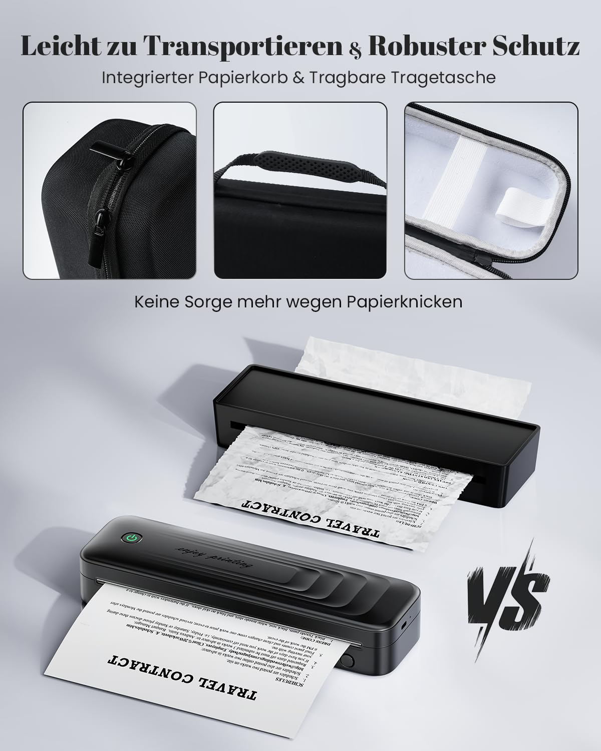 TATTMUSE Thermodrucker A4, Mobiler Drucker A4 für Unterwegs, Bluetooth Tragbarer Drucker für Fahrzeuge, Büro, Zuhause, Schule, Kompatibel mit iOS, Android, Laptop