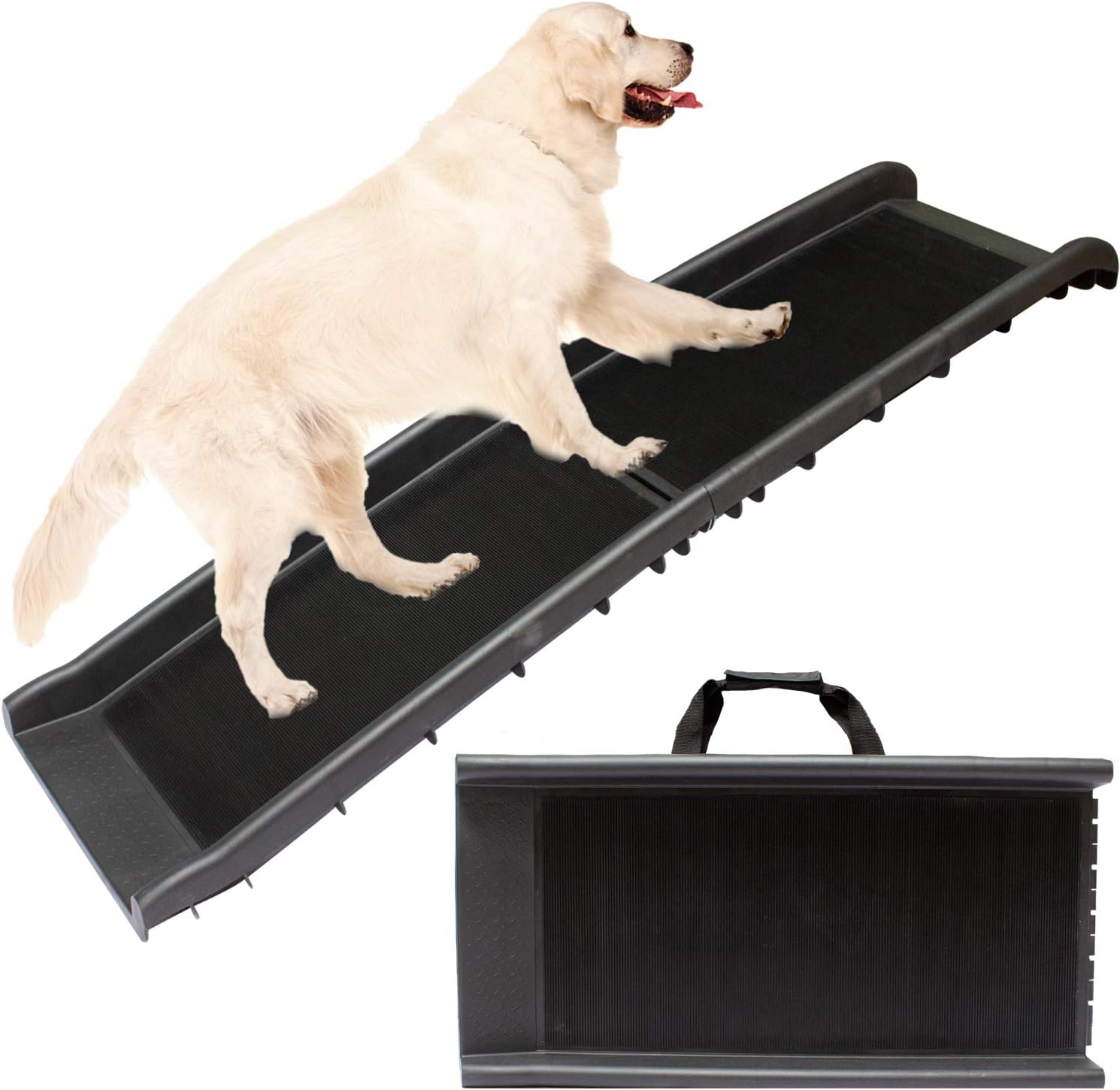 Foldable Lightweight Pet Travel Ramp with Carry Handles for Dogs and Cats, Perfect for Cars, Vans, SUVs, Trucks, Automobiles - Supports Over 150lbs Includes High Traction Non-Slip Incline (Grass Turf) : Pet Supplies