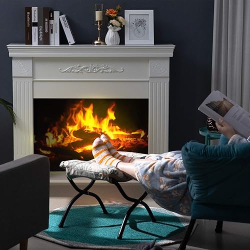 Miniatura 47 de HollyHOME Taburete reposapiés plegable de 15 pulgadas de alto, otomano plegable pequeño tapizado, taburete acolchado para sofá para silla perezosa,