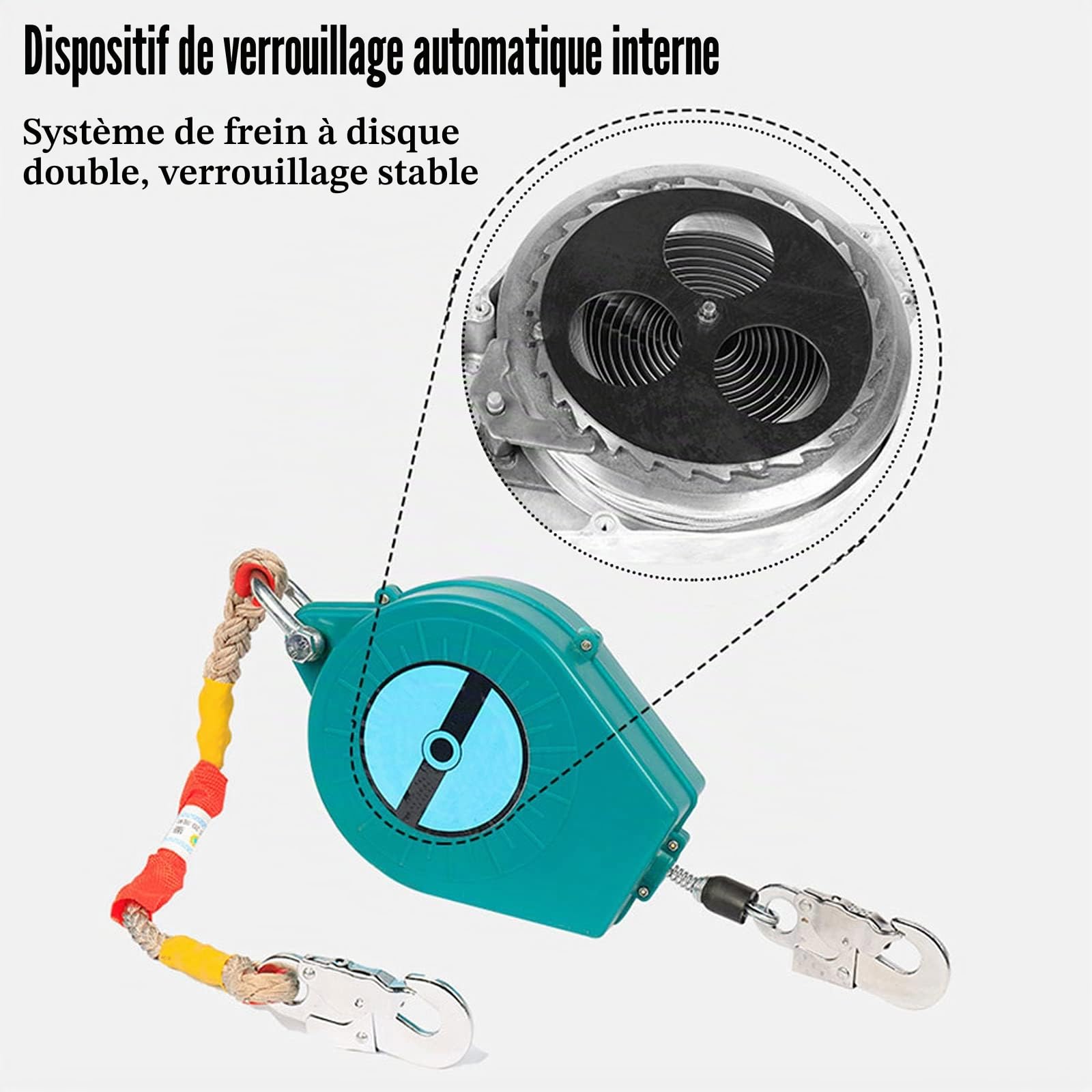 Antichute a Rappel Automatique Sangle, Dispositif Antichute Rétractable, Fall Restraint Device pour Toiture, Antichute Mobile, Stop Chute+Crochet, 5m/10m/15m/20m