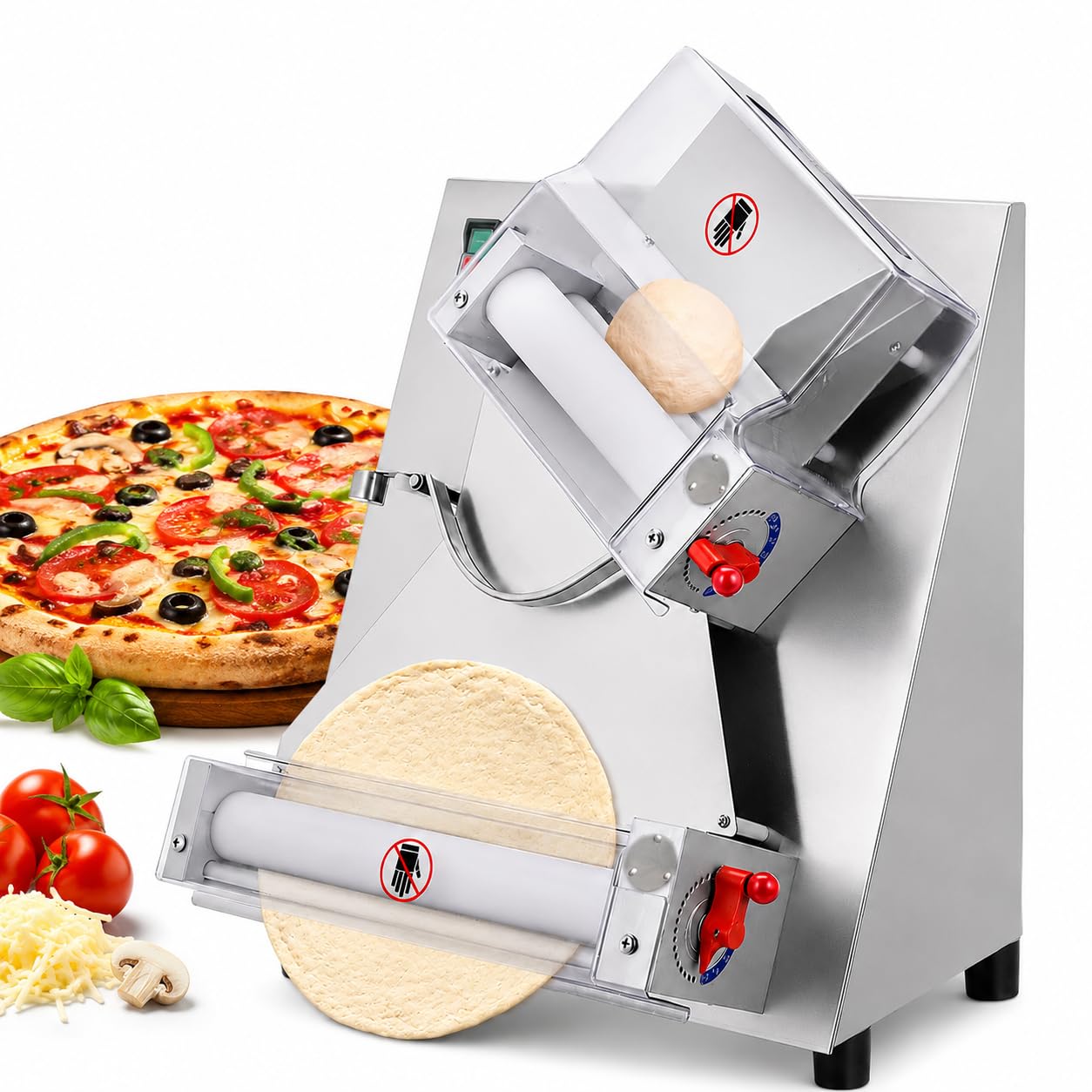 DIUNAOZI Commercial Pizza Dough Roller Sheeter,3-12 Inch Automatic Pizza Dough Press Machine,370W Electric Stainless Steel Dough Roller,Adjustable Thickness 1-7mm,260 Pcs/H for Pizza,Croissant Pastry