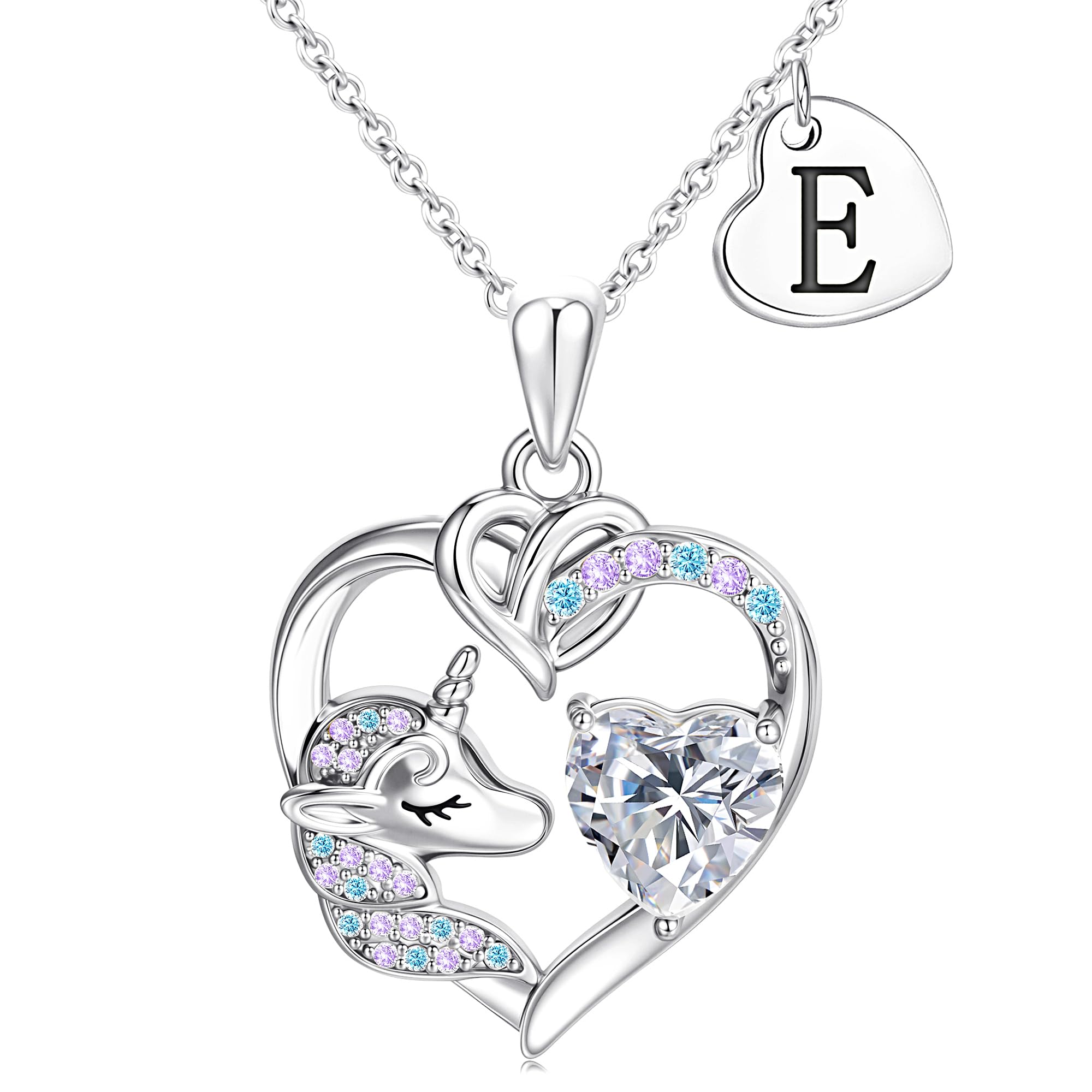 Einhorn Geschenke für Mädchen - Einhorn Kette, Versilbert Herz Kette mit Buchstaben Verstellbares Silber Halskette Schmuck Geburtstagsgeschenk Geschenke für Mädchen Tochter Enkelin