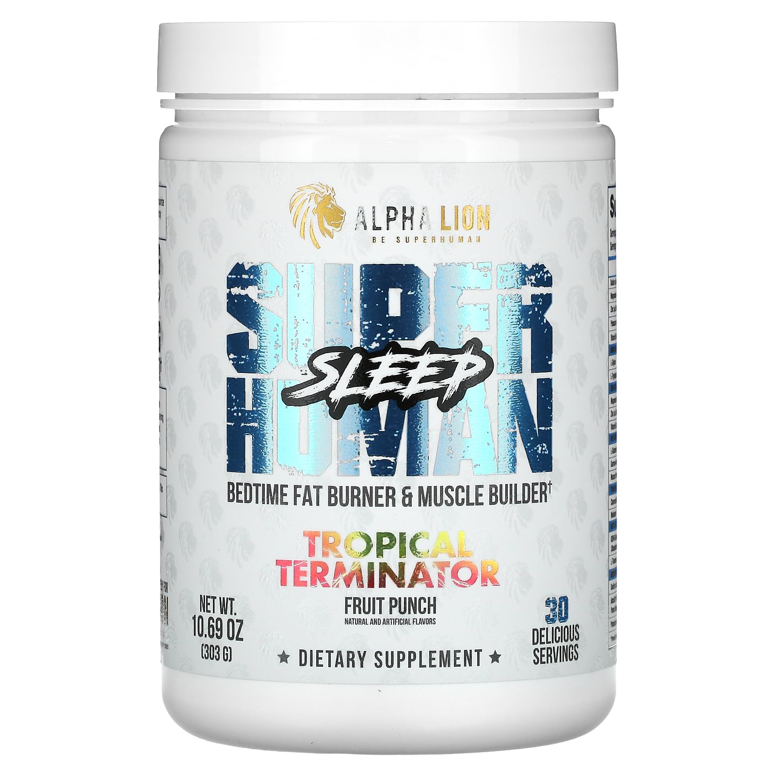 ALPHA LION Superhuman Sleep Supplement, Night Time Aid, Muscle Recovery, Muscle Builder & Gainer, Improves Body Composition (30 Servings, Fruit Punch Flavor)