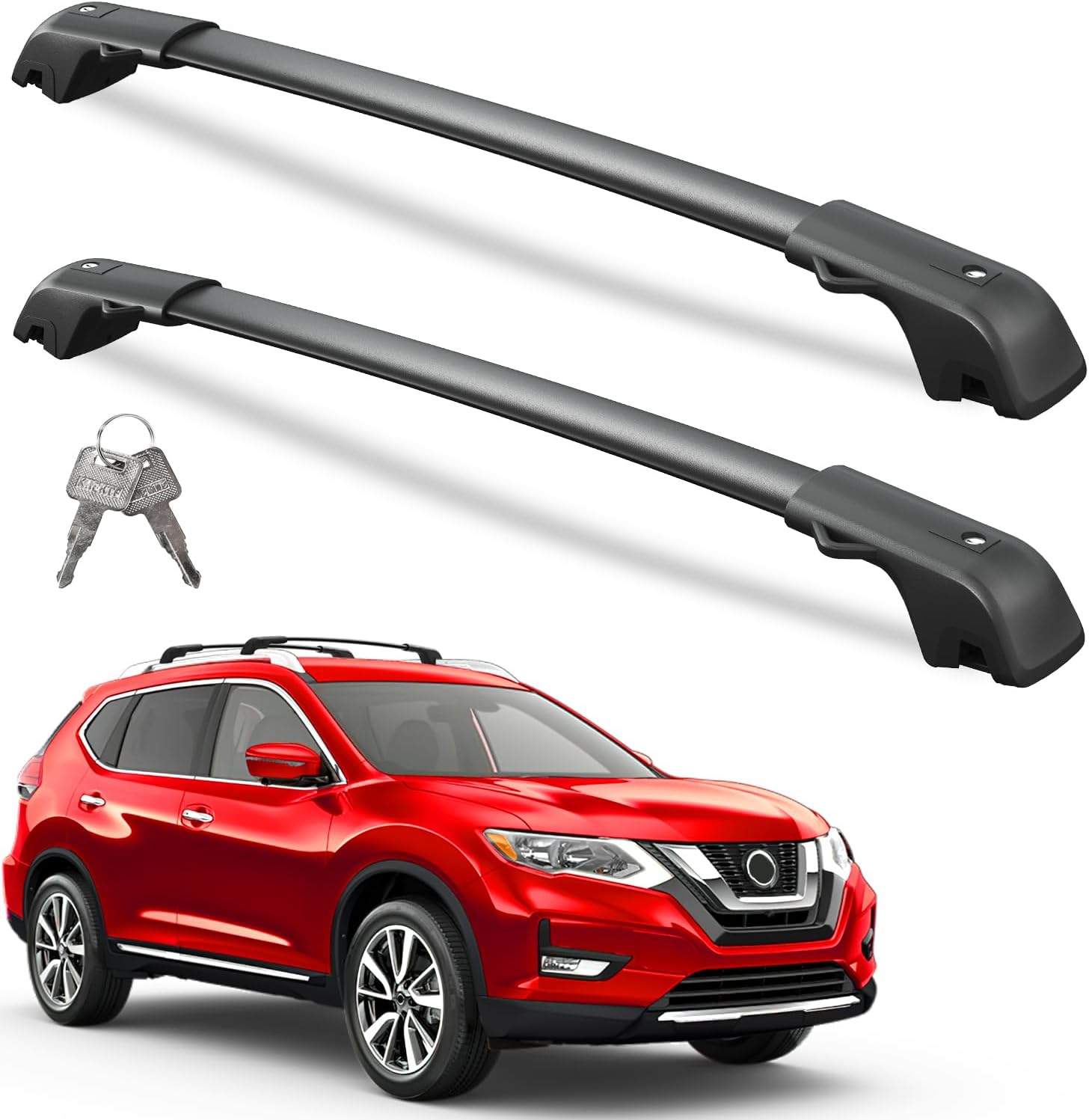 Wonderdriver 300lbs Heavy Duty Roof Rack Cross Bars for Nissan Rogue 2014-2020 Raised Rails - Lockable Aluminum, Low Wind Noise, Easy No-Drill Install