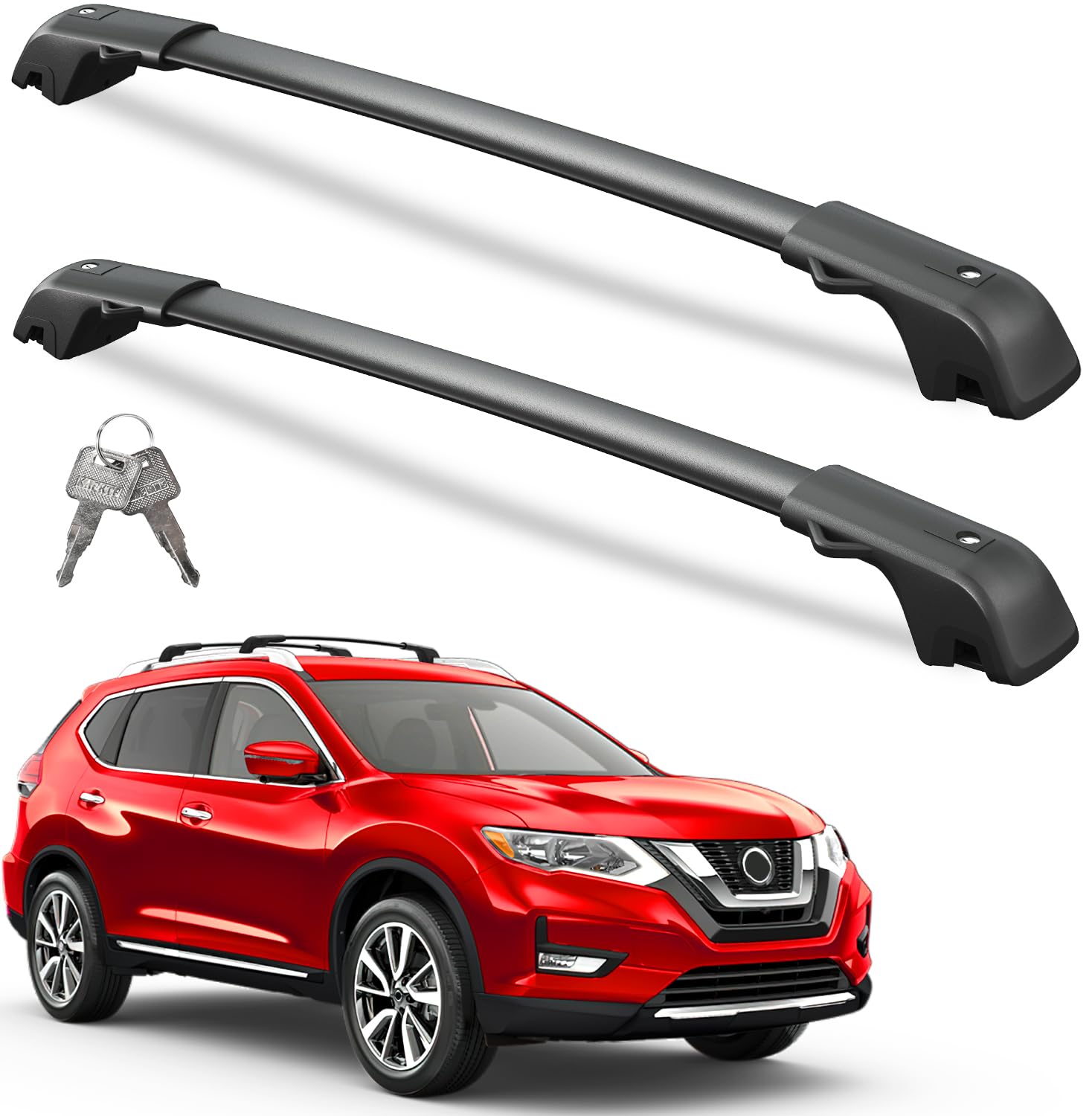 Wonderdriver 300lbs Roof Rack Cross Bars for Nissan Rogue 2014-2020 | with Raised Side Rails, Lockable Heavy Duty Aluminum Roof Rails Crossbars Cargo