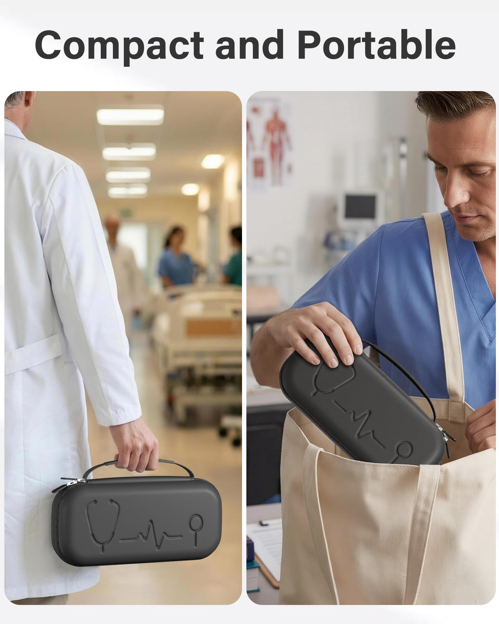 ProCase 聴診器ケース 耐衝撃 ハードEVA 収納ポーチ Littmann Cardiology対応 メッシュポケット付き - ブラック | Classic III Lightweight III IV MDF Acoustica等対応, ベルベット裏地, 弾性固定バンド, 軽量コンパクト, 持ち手付き, 医療従事者への贈り物に