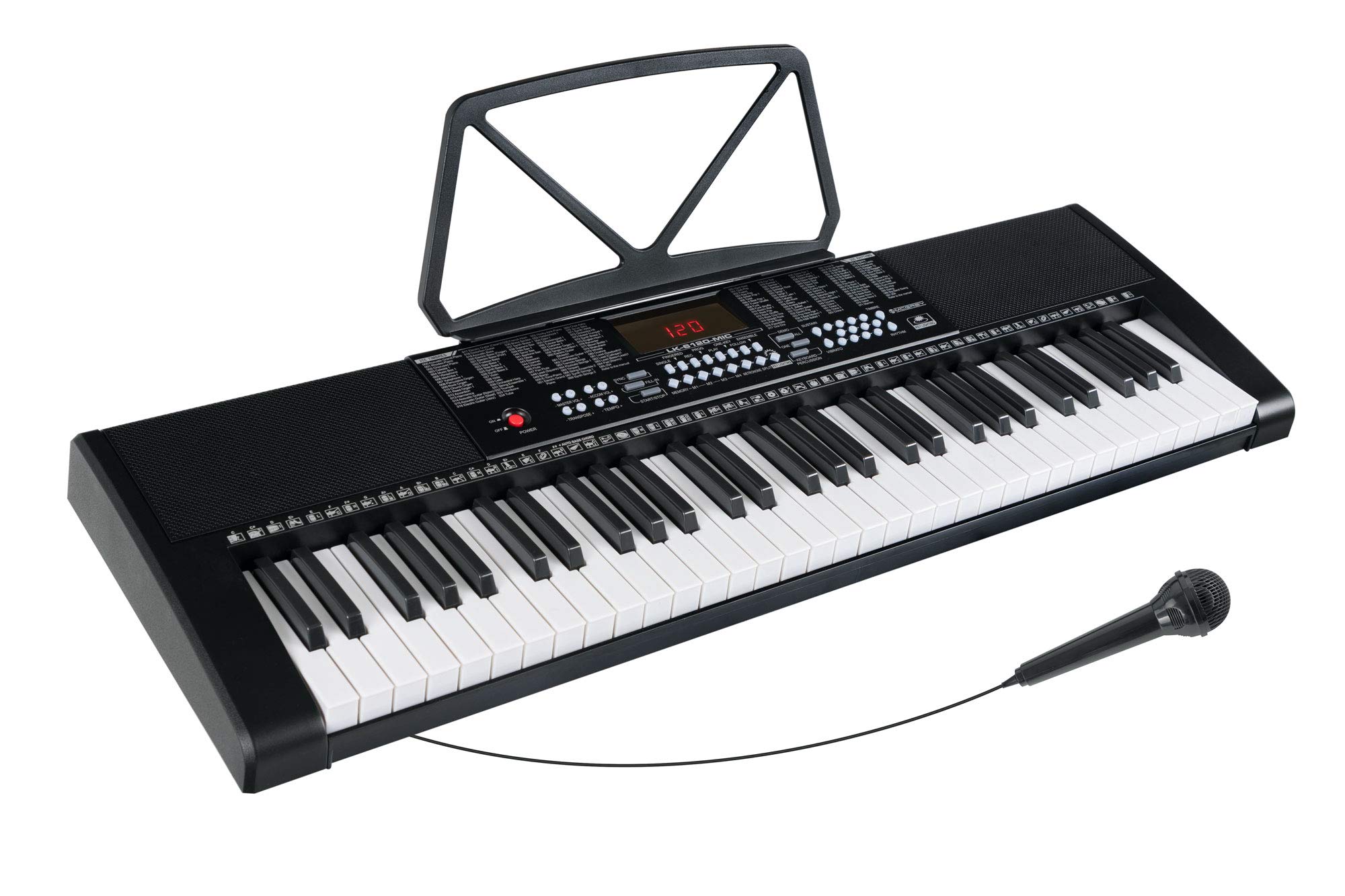 McGrey LK-6120-MIC Leuchttasten-Keyboard mit Mikrofon Schwarz, 255 Sounds | Einsteiger-Keyboard mit 61 Leuchttasten, 255 Begleitrhythmen, 50 Demo-Songs inkl. "One Key" & "Follow" Funktion