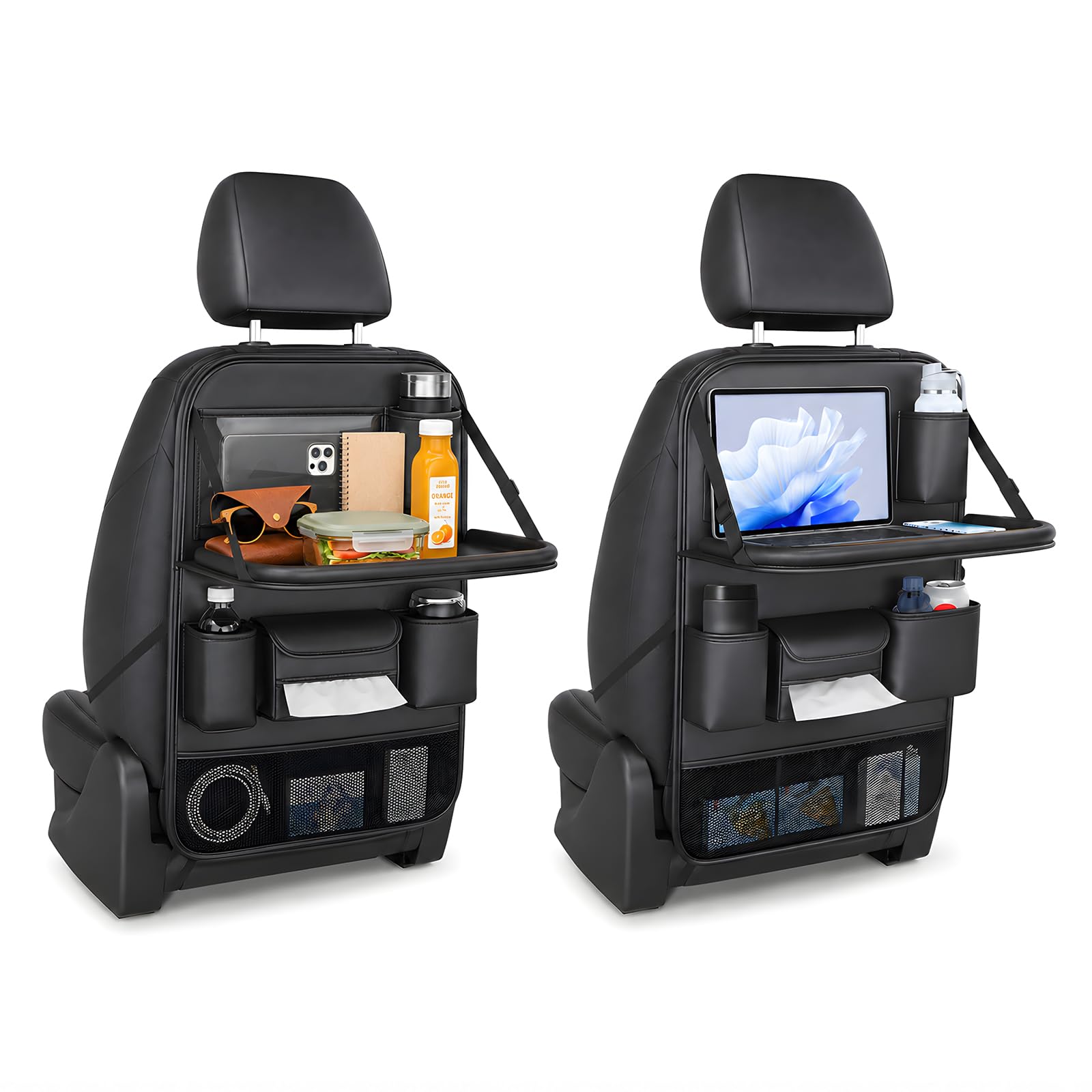 Organiseur de Siège Arrière de Voiture pour Enfants avec Table Pliante et Support de Tablette, Protection de Dossier de Siège Auto, 8 Compartiments, Noir