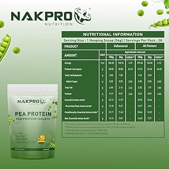 NAKPRO 100% Pea Protein Isolate, Mango - 1kg | 26g Protein, 4.9g BCAA | Natural Vegan Plant Protein Powder | Easy To Digest | All Essential Amino Acids for Muscle Gain and Recovery