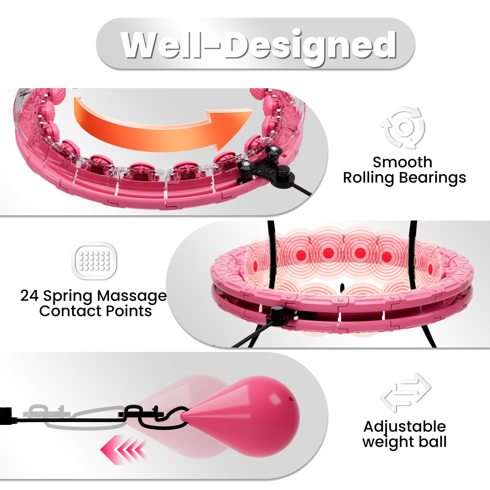 Obciążona obręcz fitness Hula Infinity dla dorosłych, odchudzanie, 2 w 1, inteligentny trening fitness, obręcze hula, z 28 odpinanymi węzłami, obręcz do ćwiczeń, odpowiednia dla kobiet i