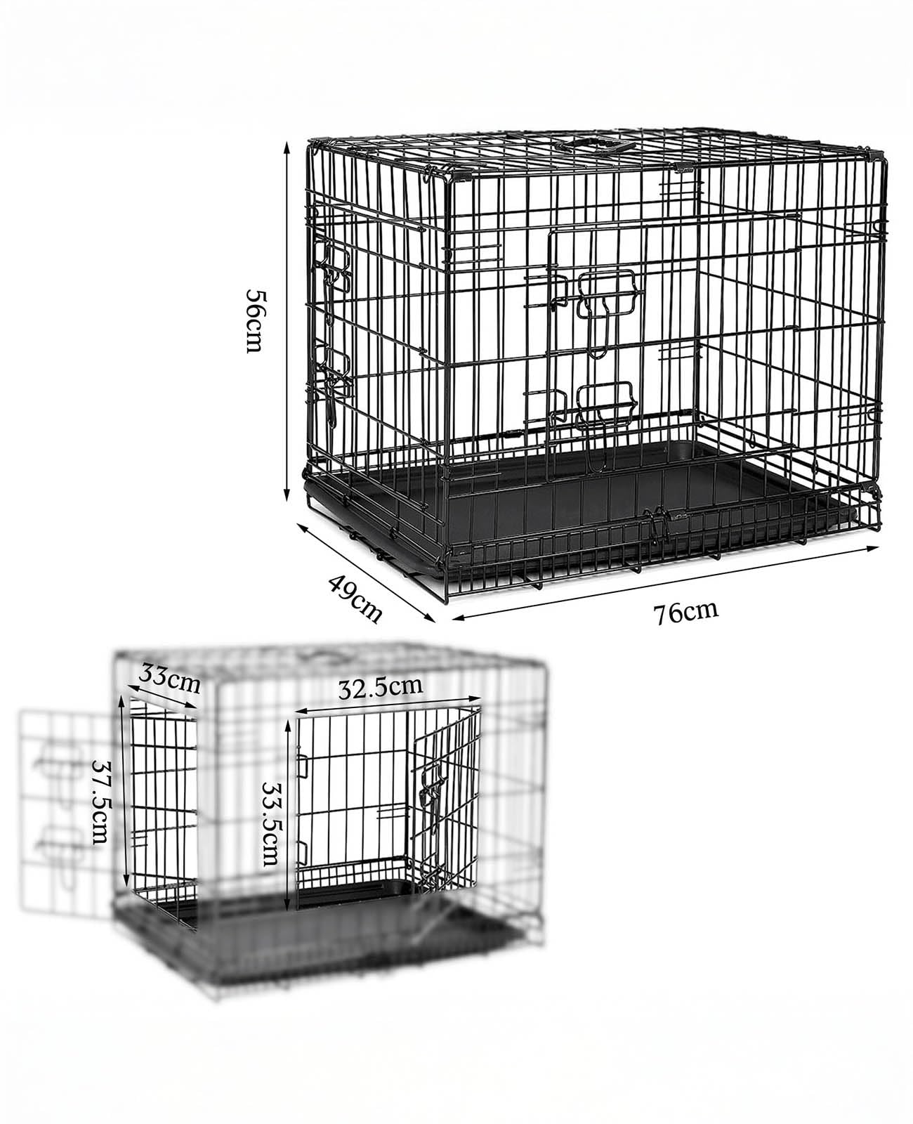lionto Jaula Transporte Plegable para Perros Caja de Transporte, (L) 76x49x56 cm Negro