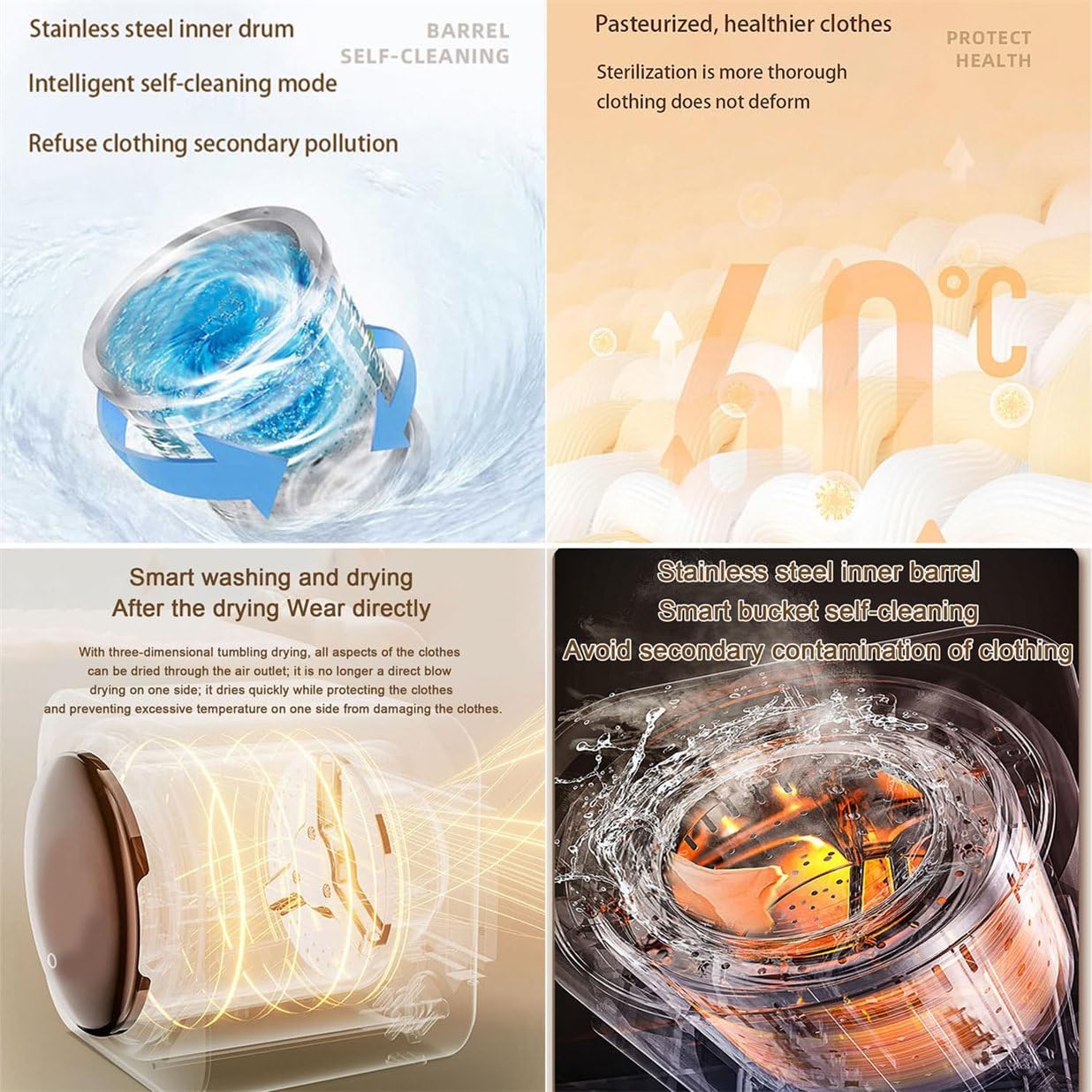 3.5L Automatic Mini Washing Machine, Tumble Laundry Dryer with Stainless Steel Inner Barrel, Compact Clothes Spin Dryer, Low Noise, Ideal for Countertop Or Wall Mount