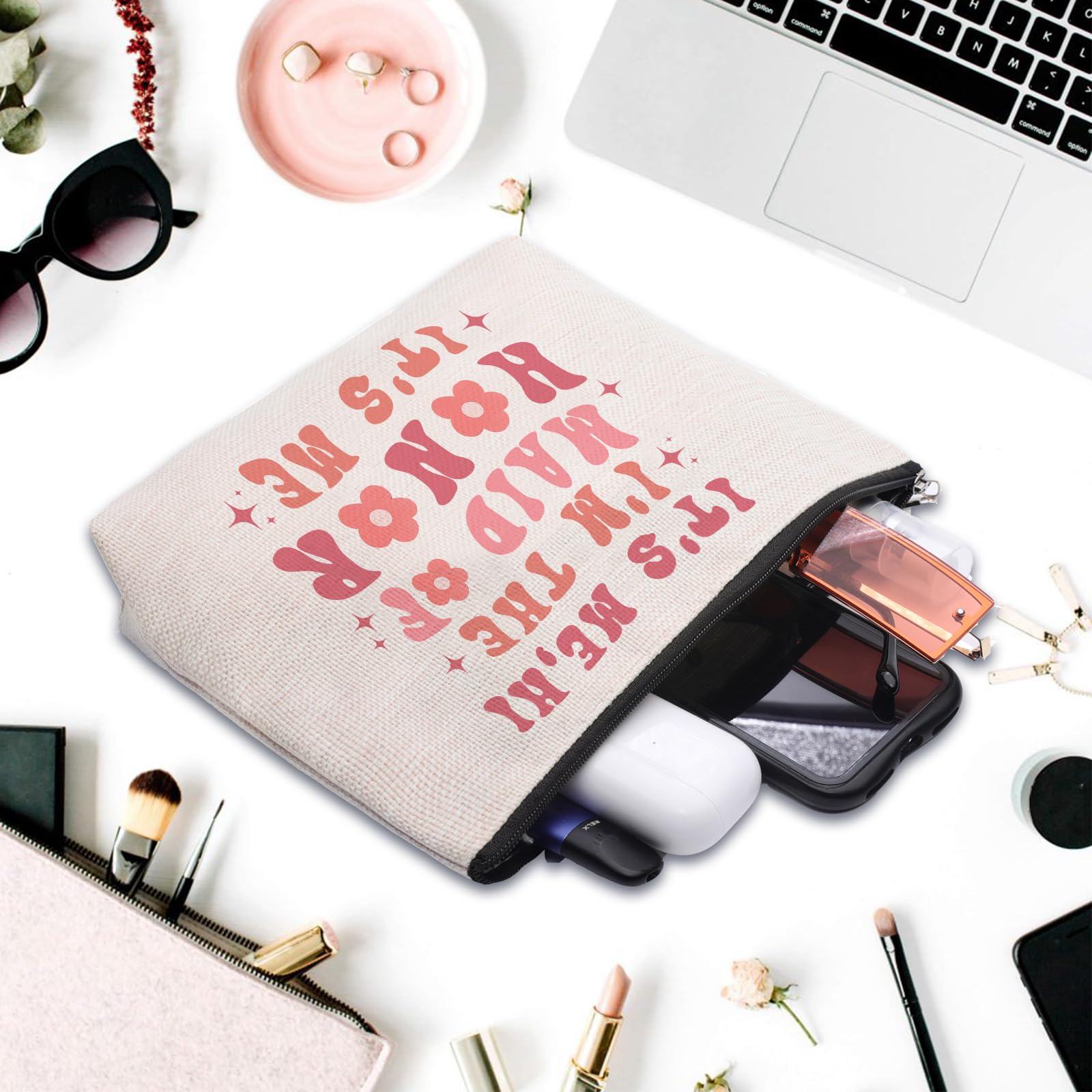 Maid of Honor Gift from Bride, Bridesmaids Proposal Gifts, Bachelorette Party Gift for Maid of Honor, Wedding Gifts for Sister Besties Friends Women Bridesmaid Makeup Cosmetic Bag Travel Pouch