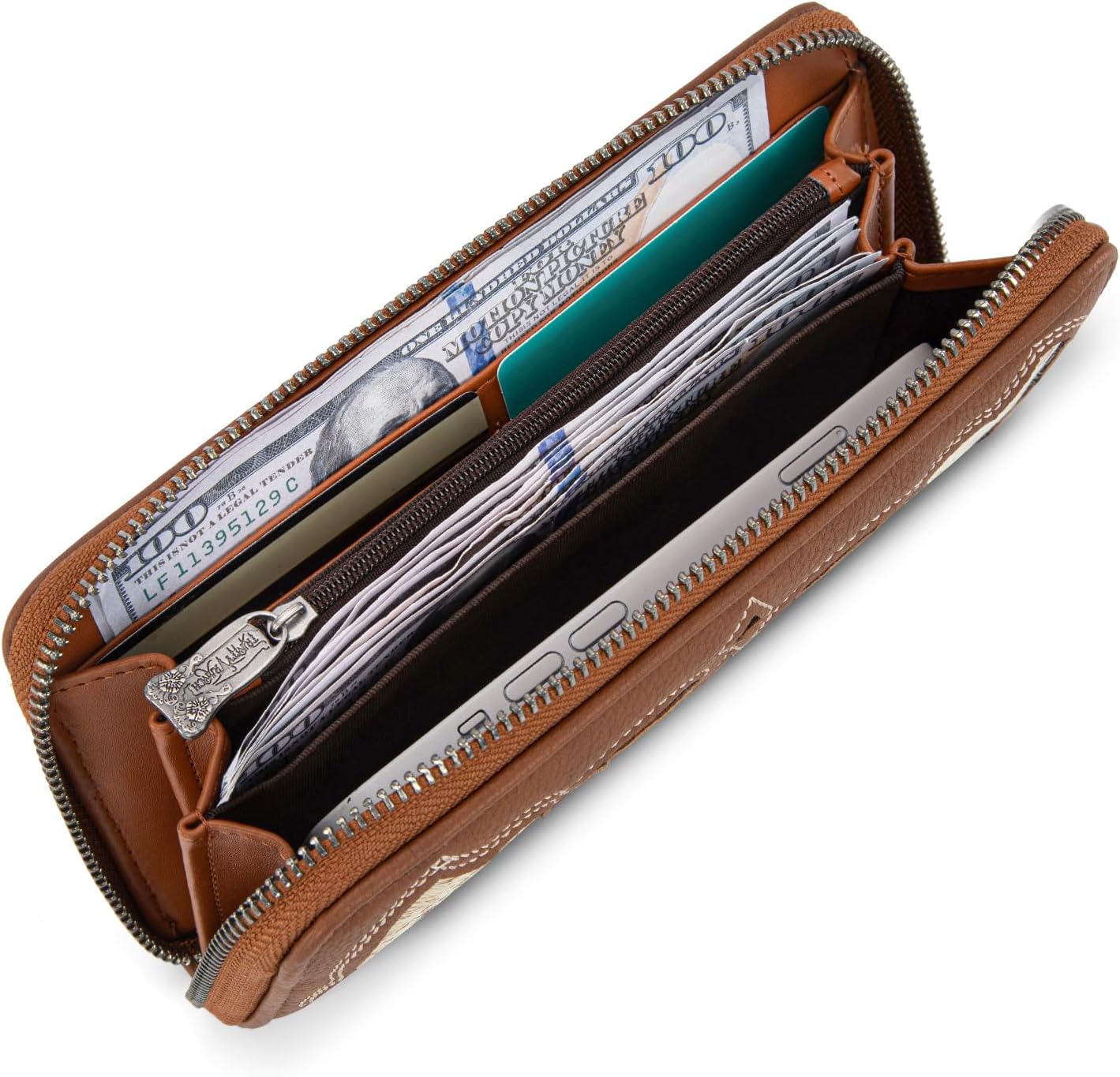 Trinity Ranch Wristlet Wallets for women Hair-On Cowhide RFID Western Purse Cut-out boot stitch - Image 3