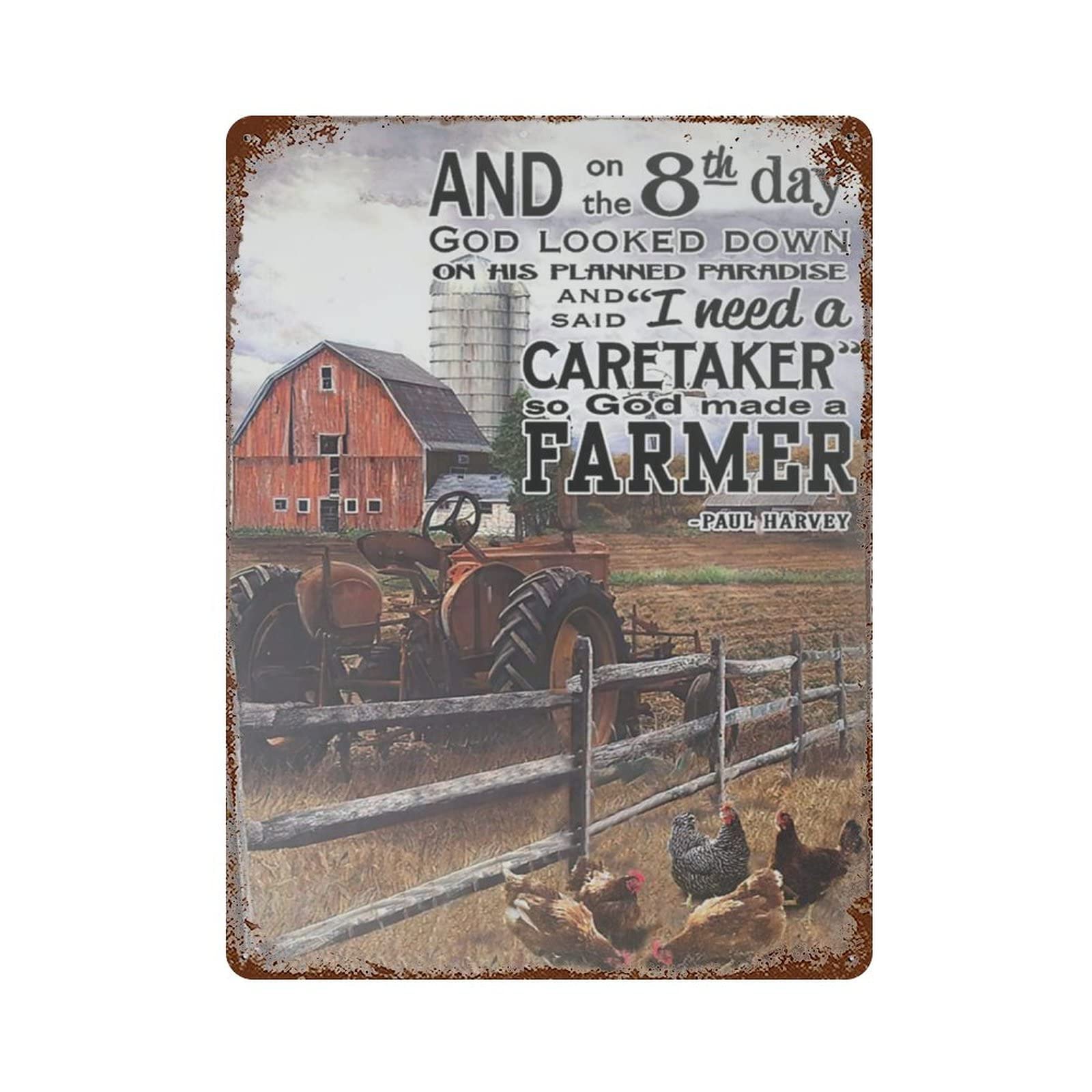 AOOEDM Tractor And Chickens on The Farm Vintage Metal Sign Tin Sign for Home Bar Pub Kitchen Man Cave Tin Sign Wall Decor Poster Wall Plaque
