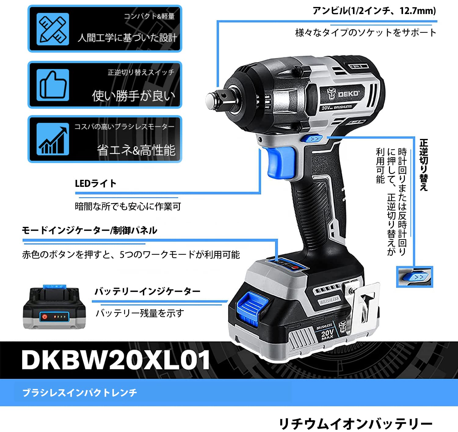 Amazon | 【2バッテリ付き】インパクトレンチ 20V 電動レンチ 最大  