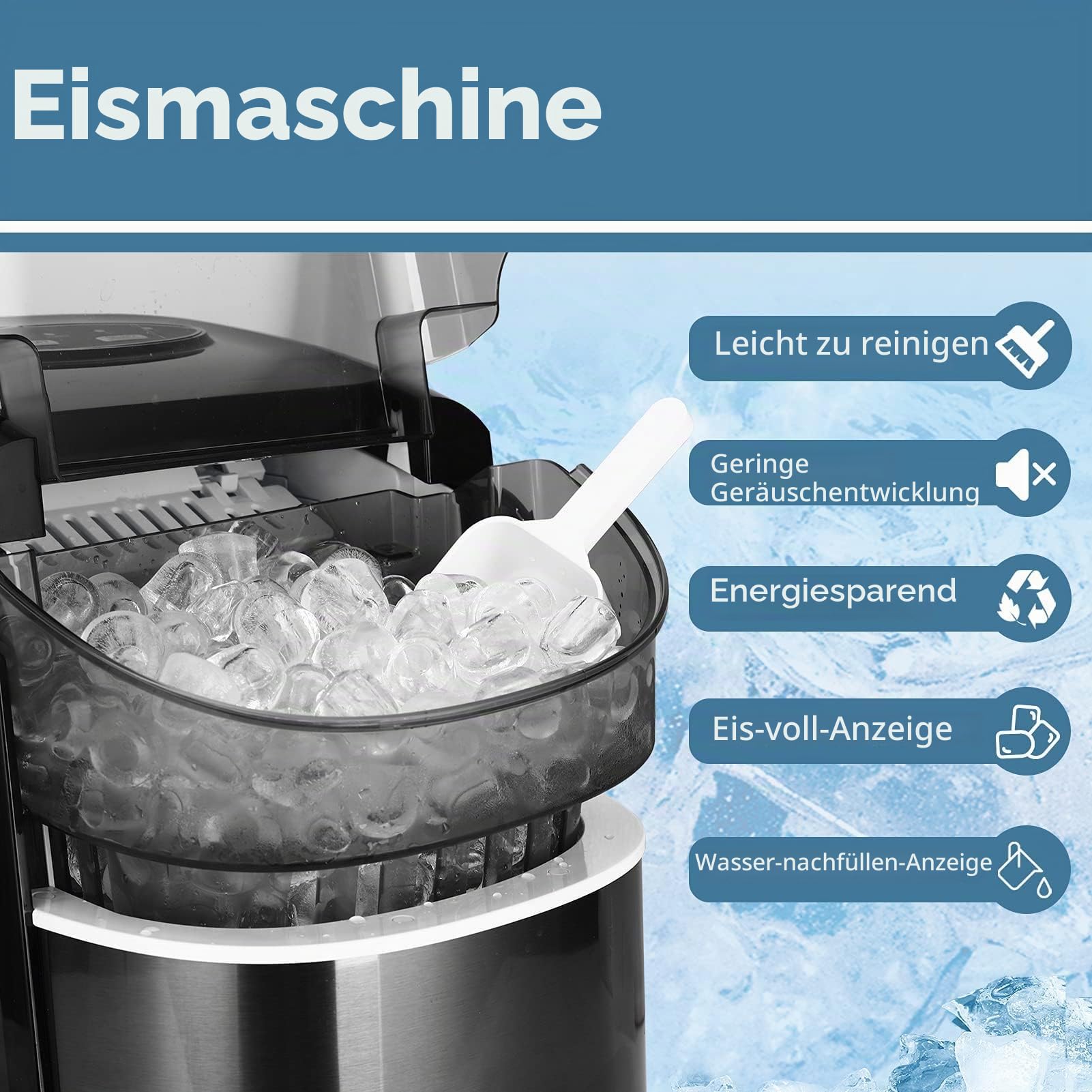 Eiswürfelmaschine Testsieger 12KG Eiswürfelbereiter Ice Maker 6 min Produktionszeit Ice Cube Maker, Eiswürfelmaschinen leise Eiswürfel Maschine mit Selbstreinigungsfunktion, Schwarz (MEHRWEG)
