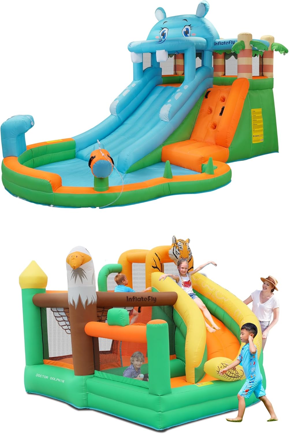 Bounce House, Kids Bounce House with Slide, Inflatable Bouncer Castle with Blower, Basketball Hoop & Toss Game for Garden Parties Outdoor Indoor Play Bounce House for Kids 3-8
