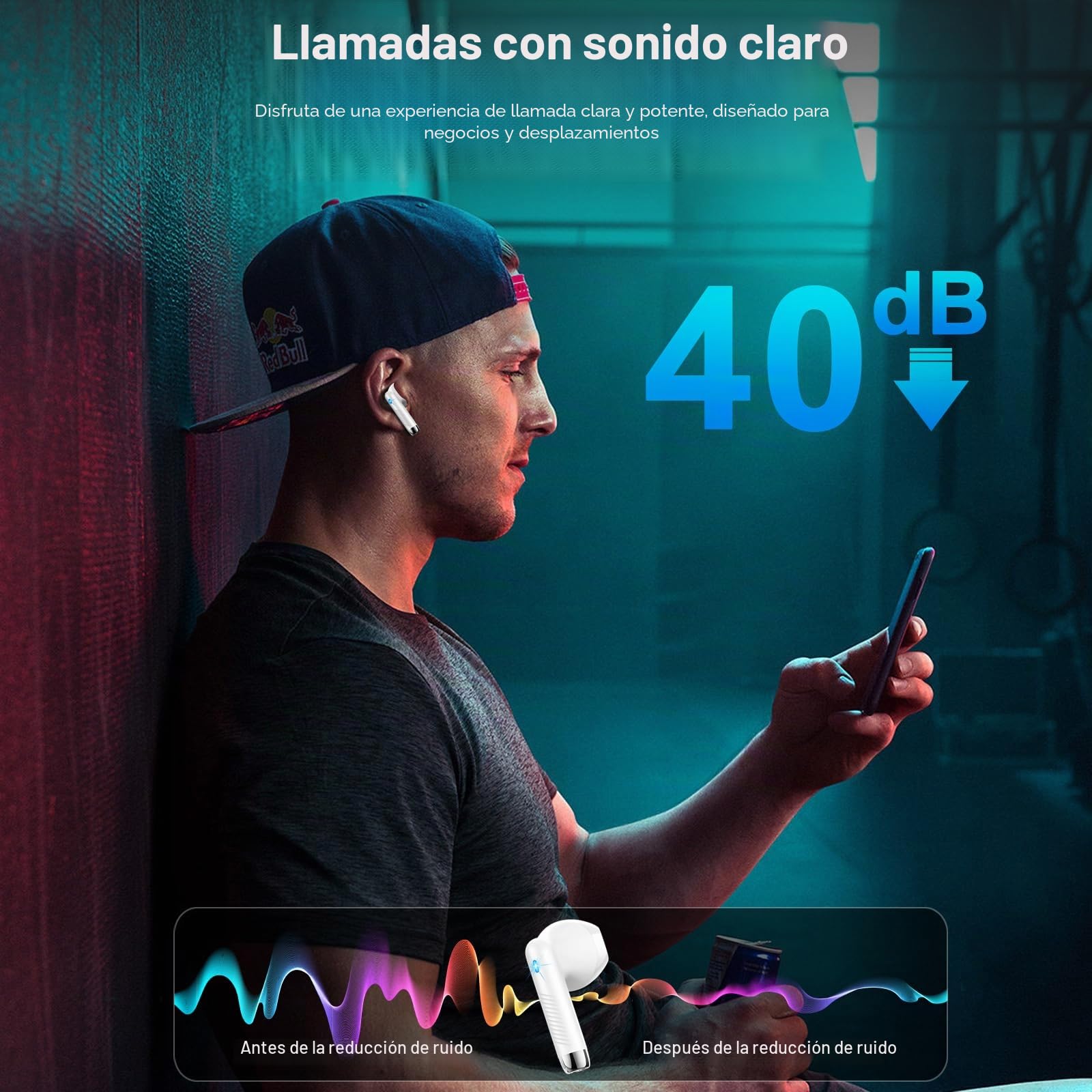 Drsaec Auriculares Inalámbricos, 2024 Auriculares Bluetooth 5.3 con Reducción de Ruido ENC Mic, Mini Cascos Inalambricos Bluetooth 42H Estéreo HiFi in Ear IP7 Impermeable, LED Pantalla, USB-C