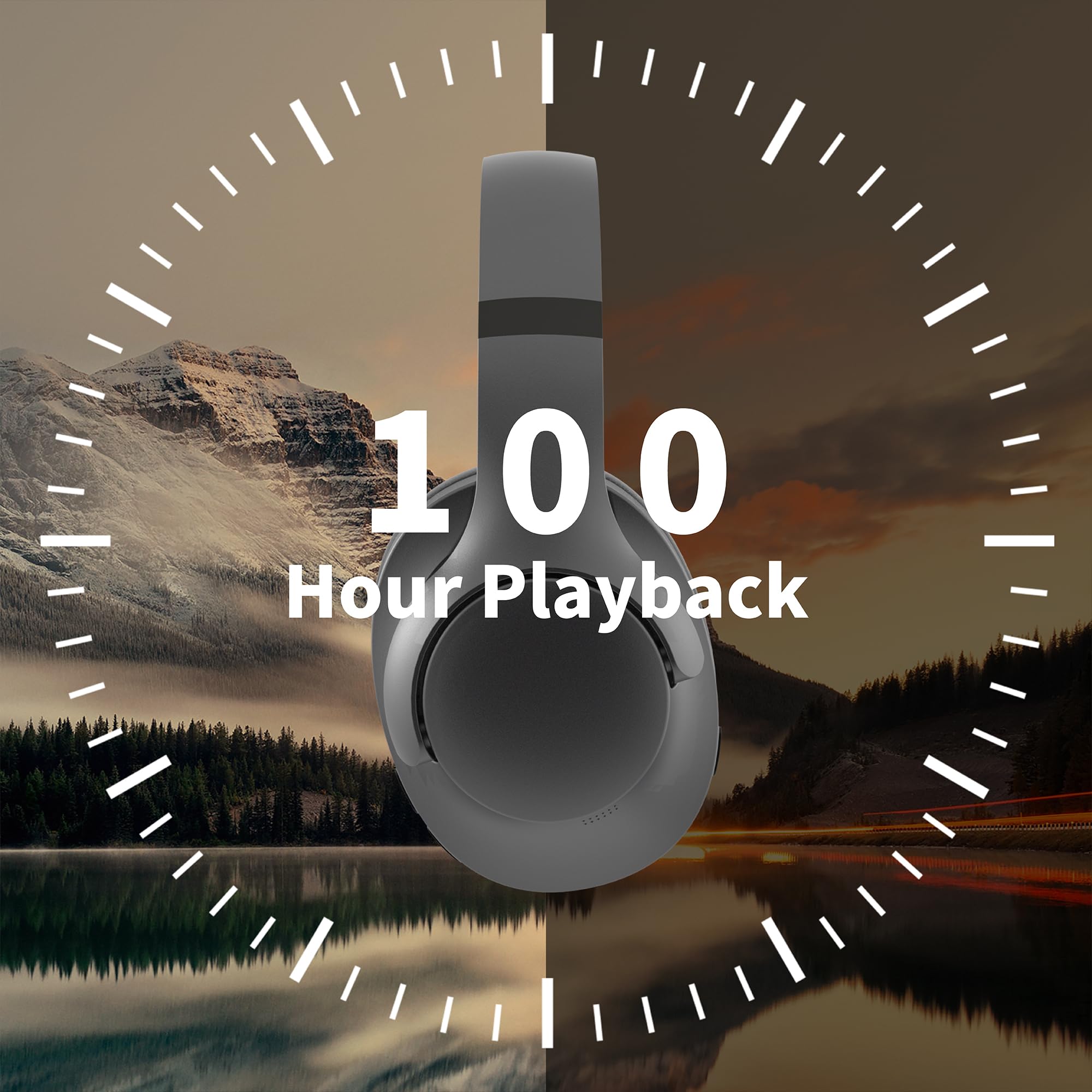 Rebocico Active Noise Cancelling Headphones with Mic-100H Playtime, Bluetooth Headphones with Deep Stereo Sound, Foldable Comfort, Wireless Headphones Bluetooth for Travel, Work or Commute, Black — view 2