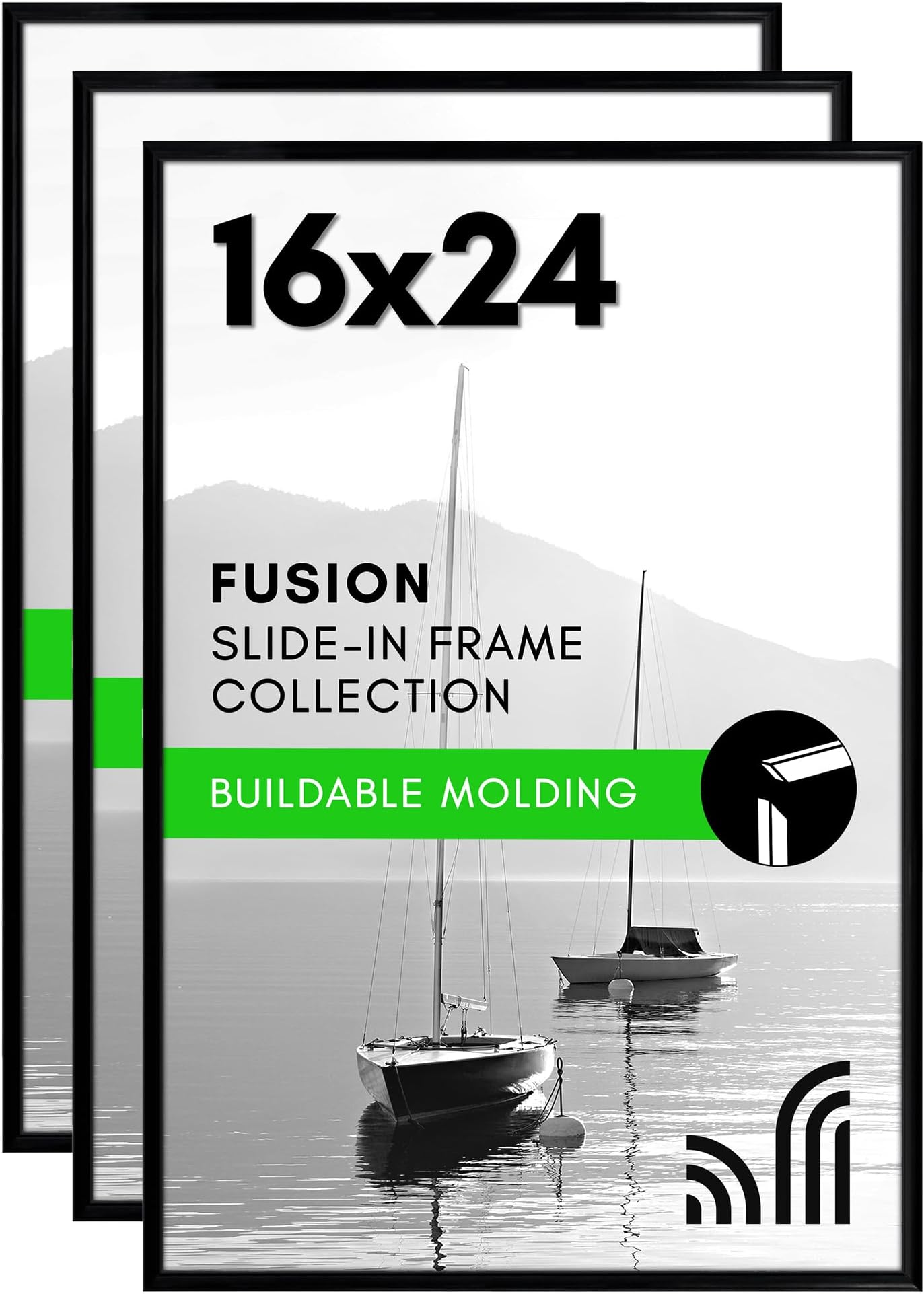 Americanflat 16x24 Black Poster Frame Set of 3 16x24 with Narrow Trim Perspex Cover and Fixings for Horizontal or Vertical Wall Decor