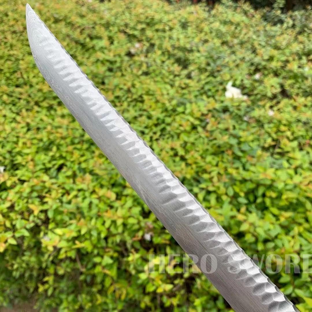 HERO SWORD-Handmade Damascus Folded Steel,Stone Pattern Samurai Sword Damascus Folded Steel God Beast Katana Real Sharp Japanese Weapon Combat Ready