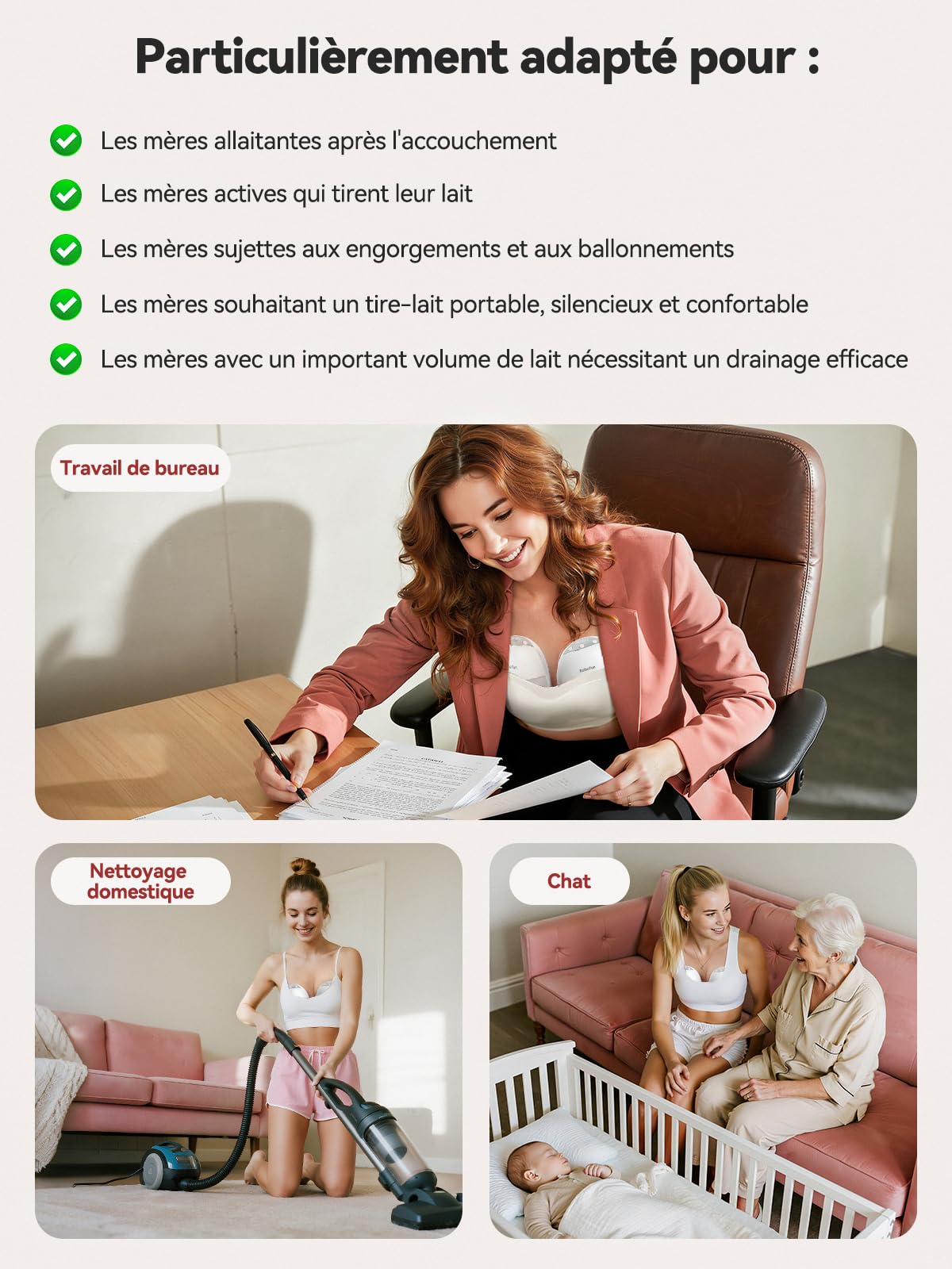 Robofun Tire Lait Electrique Main Libre, le Tire-Lait Silencieux avec 4 Modes et 12 Niveaux de Suction, Avec Couvercle Anti-Poussière, 2 Pièces Breast Pump avec 19/21/24mm Bride