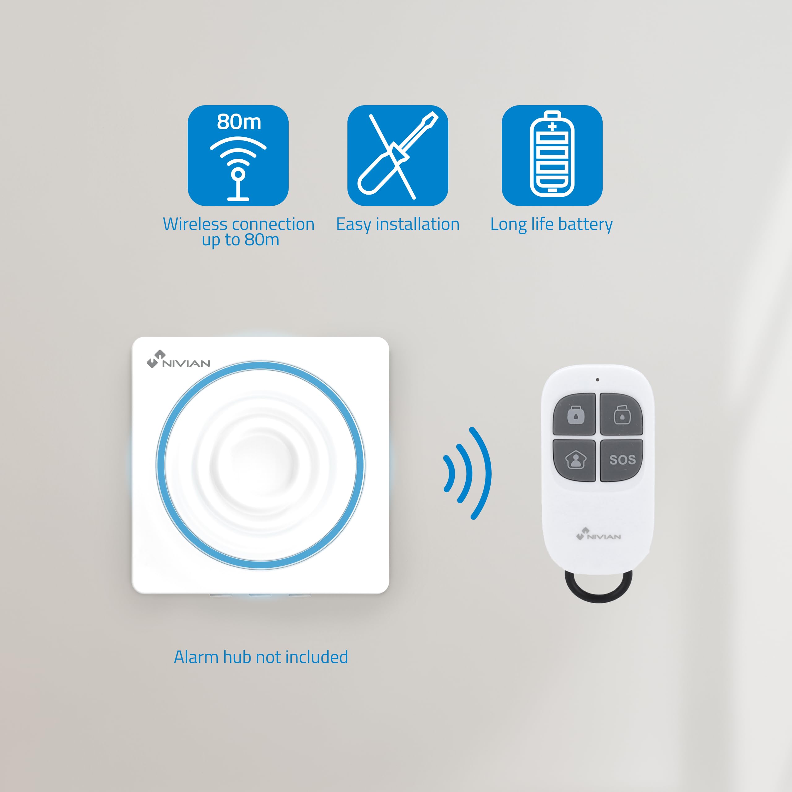 Sirena Wireless Nivian - Per Sistemi Allarme, 95 DB, Con Luce, Per Interno/Esterno - Foto 3