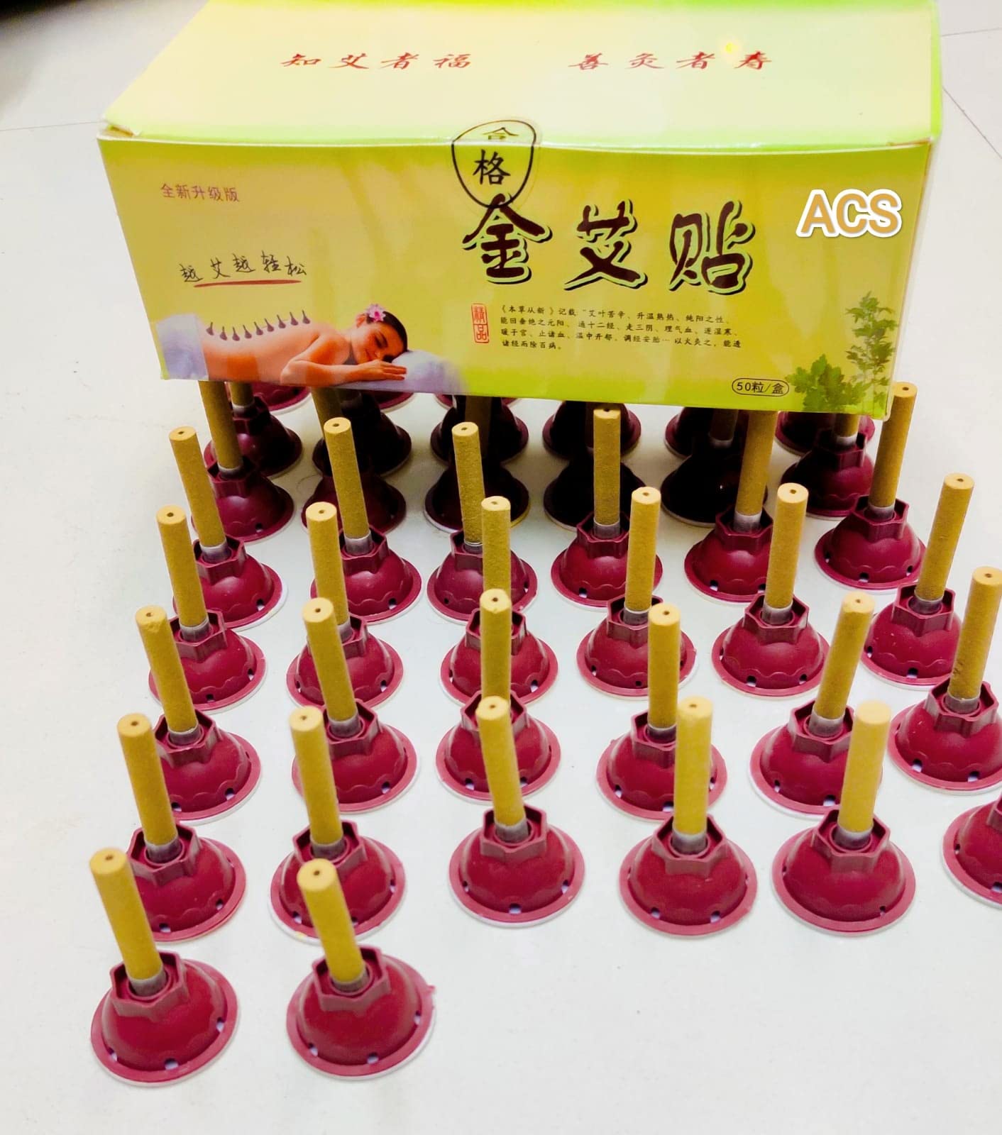Acupressure Health Care Product ACS Moxa Meridian Acupuncture Moxibustion Moxa Stick Body Micro-Smoke Tube -50 Pieces/Lot, Red
