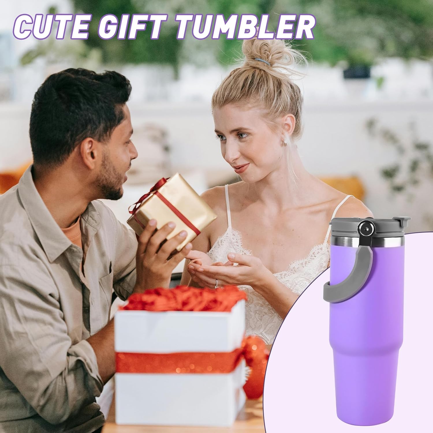 30 oz Tumbler with Handle and Straw Lid, Double Walled Vacuum Insulated Water Bottle Leakproof Tumbler Travel Coffee Mug Thermal Cup, Cupholder Friendly for Office, Home, Sport, Purple - Image 6