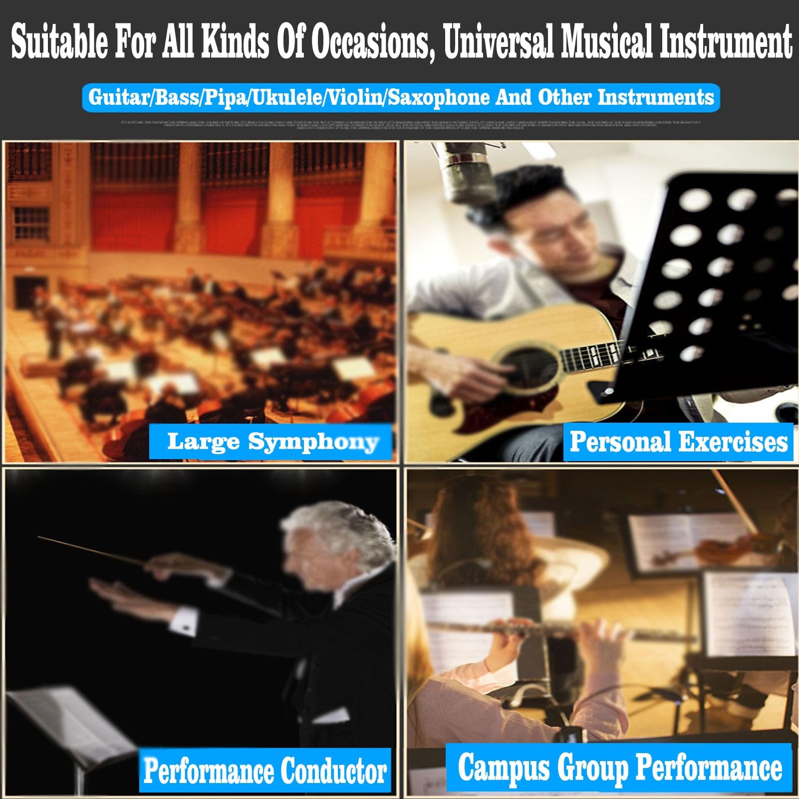 Notenständer, Verstellbarer Notenständer, tragbarer Notenständer, höhenverstellbar für Instrumentenspiel, Band und Chor (Schwarz 70192 cm)