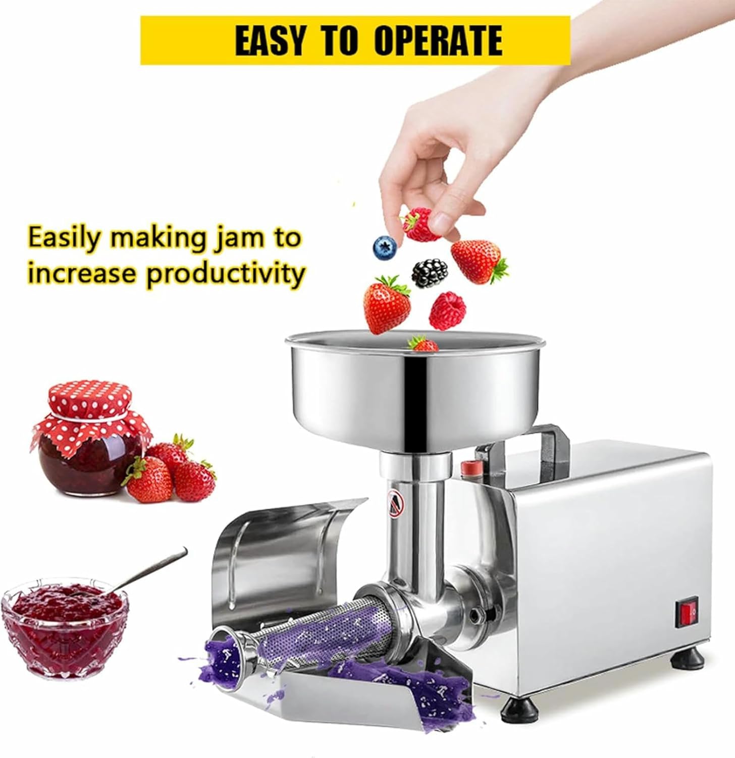 Electric Tomato Strainer Machine, Commercial Food Milling Press, Stainless Steel Fruit Press for Jams & Sauces, Ideal for Canning