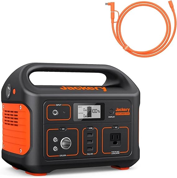Jackery Portable Power Station Explorer 500 and 16.4 Ft Extension Cable, 518Wh Solar Generator Lithium Battery Pack with AC Outlet for Home Use, Emergency Backup,Road Trip (Solar Panel Optional)