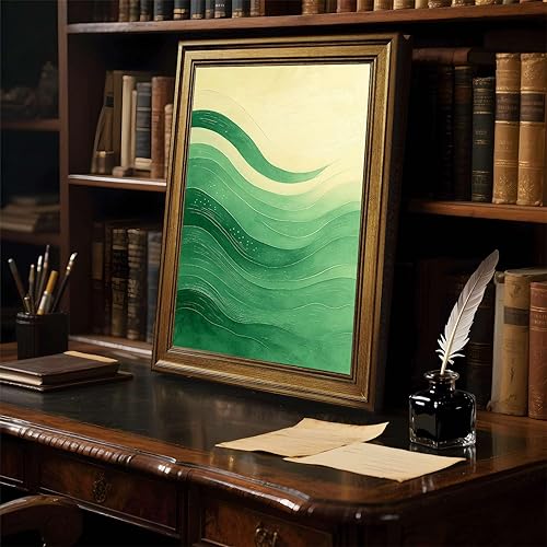 Miniatura 6 de Framed Abstract Green Waves Poster Canvas Print Art,Modern Wall Art Painting Pictures,Elegant Wall Decor Art Print,Home Decor Wall Decoration for