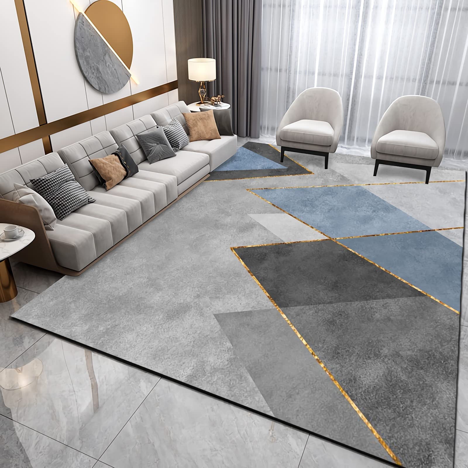 Dywan antypoślizgowy dywan, zmywalny antypoślizgowy dywan czarny szary niebieski geometryczny wzór leesentec dywaniki miękki salon, dywan do przedpokoju 120 x 160 cm