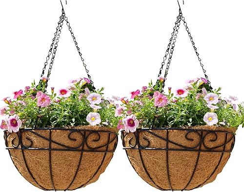 Macetas colgantes de metal al aire libre (paquete de 4, 10 pulgadas) cestas colgantes para plantas con cadena redonda de alambre para plantas con