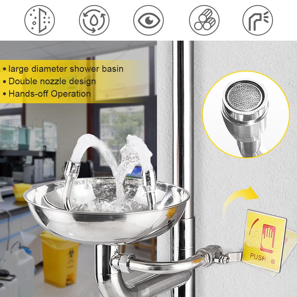 Station de Lavage des Yeux en Acier Inoxydable 304, Douche D'urgence, Station de Lavage des Yeux D'urgence avec Douche, Ensemble de Douche Oculaire de Laboratoire